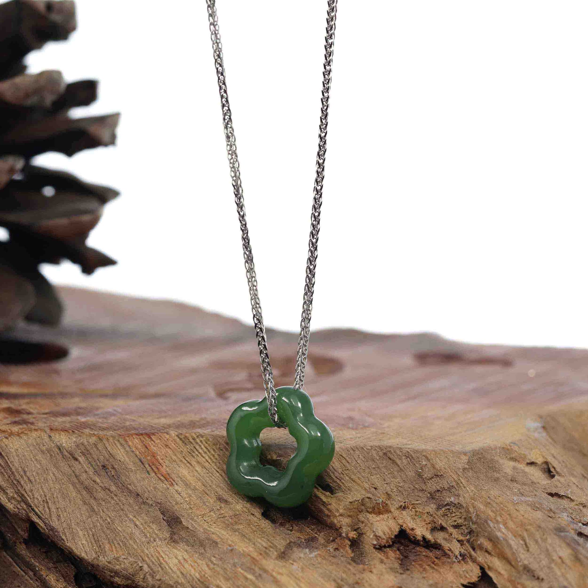 Baikalla Jewelry Jade Pendant Necklace Copy of Genuine HeTian Nephrite Green Jade Lucky KouKou Circle Pendant Necklace