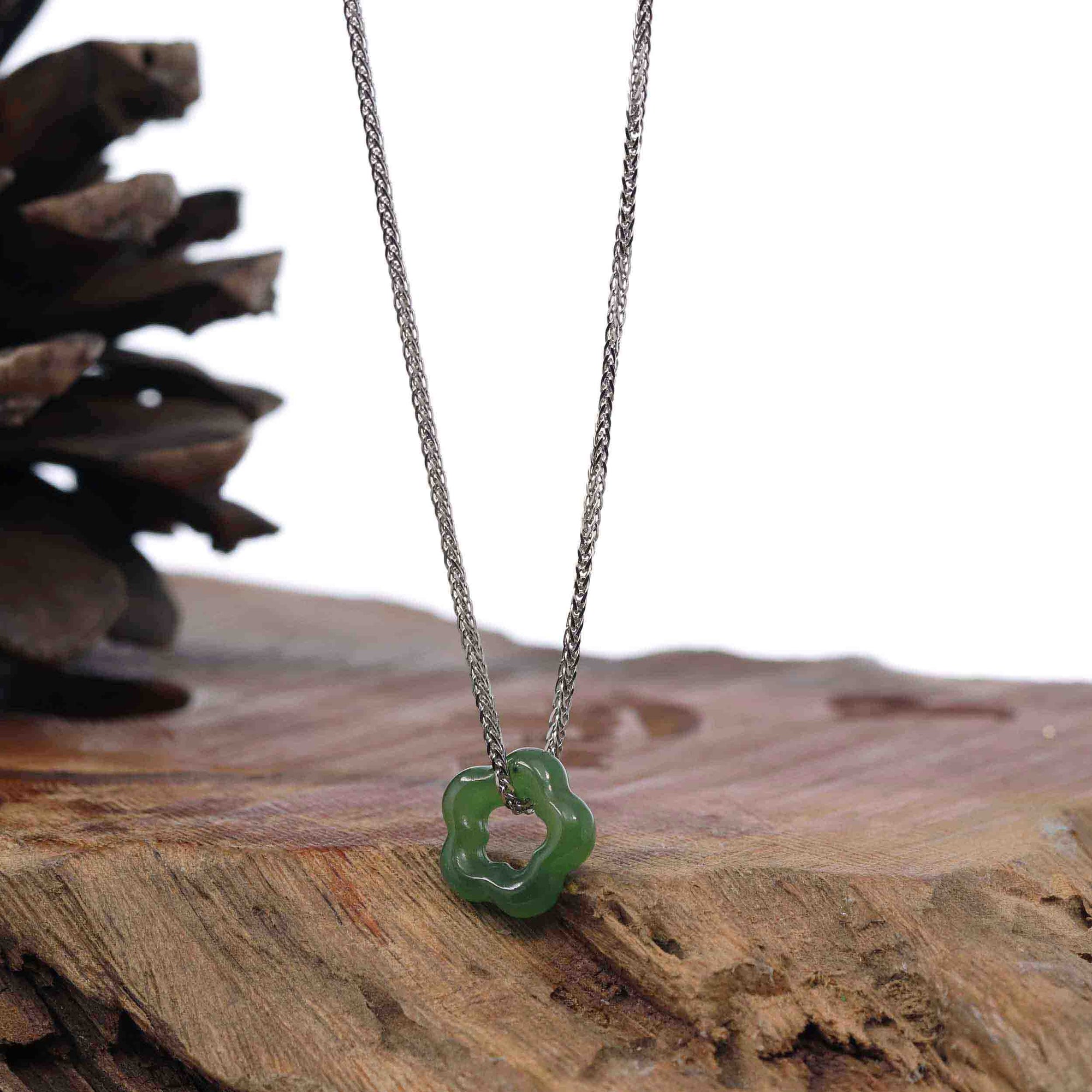 Baikalla Jewelry Jade Pendant Necklace Copy of Genuine HeTian Nephrite Green Jade Lucky KouKou Circle Pendant Necklace