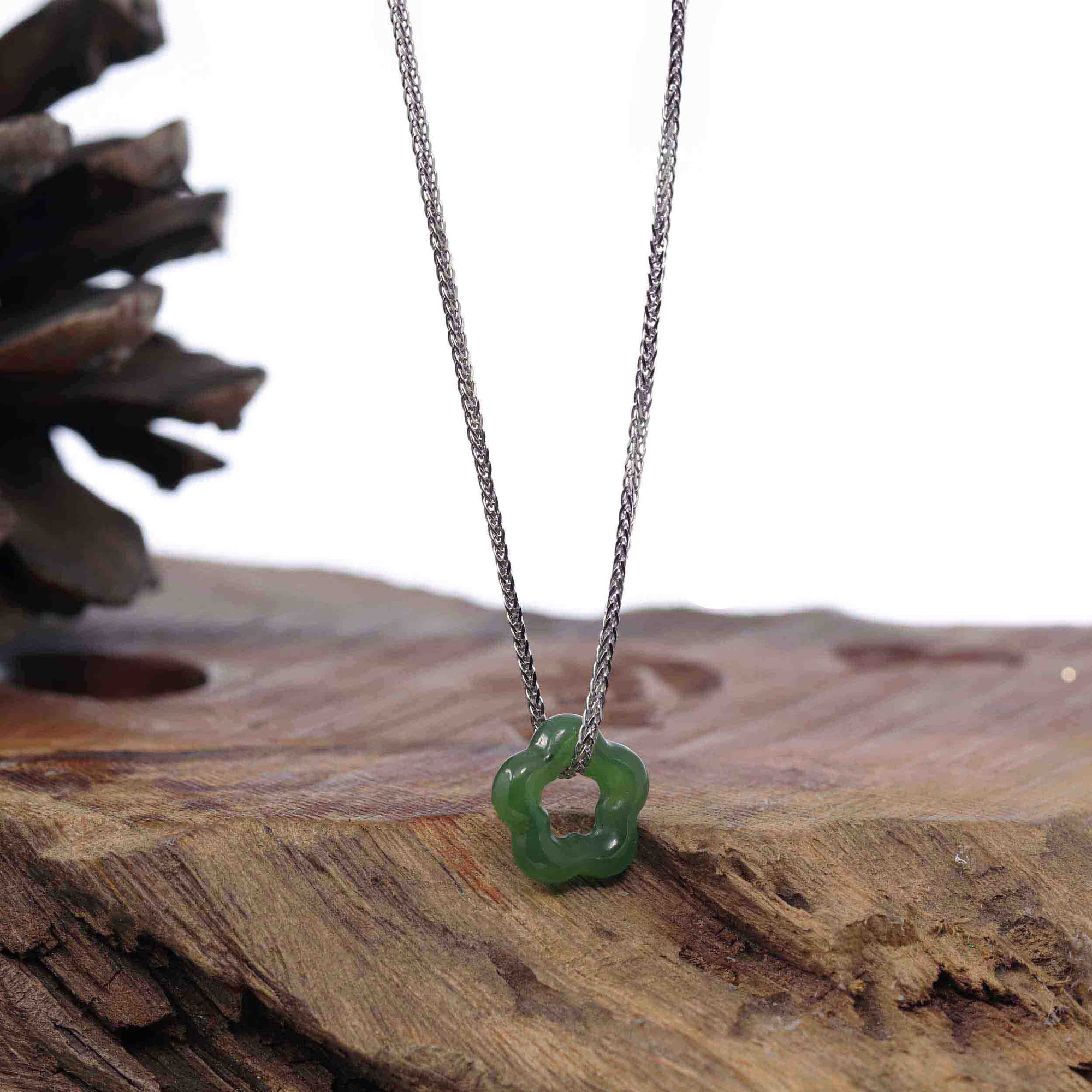 Baikalla Jewelry Jade Pendant Necklace Copy of Genuine HeTian Nephrite Green Jade Lucky KouKou Circle Pendant Necklace