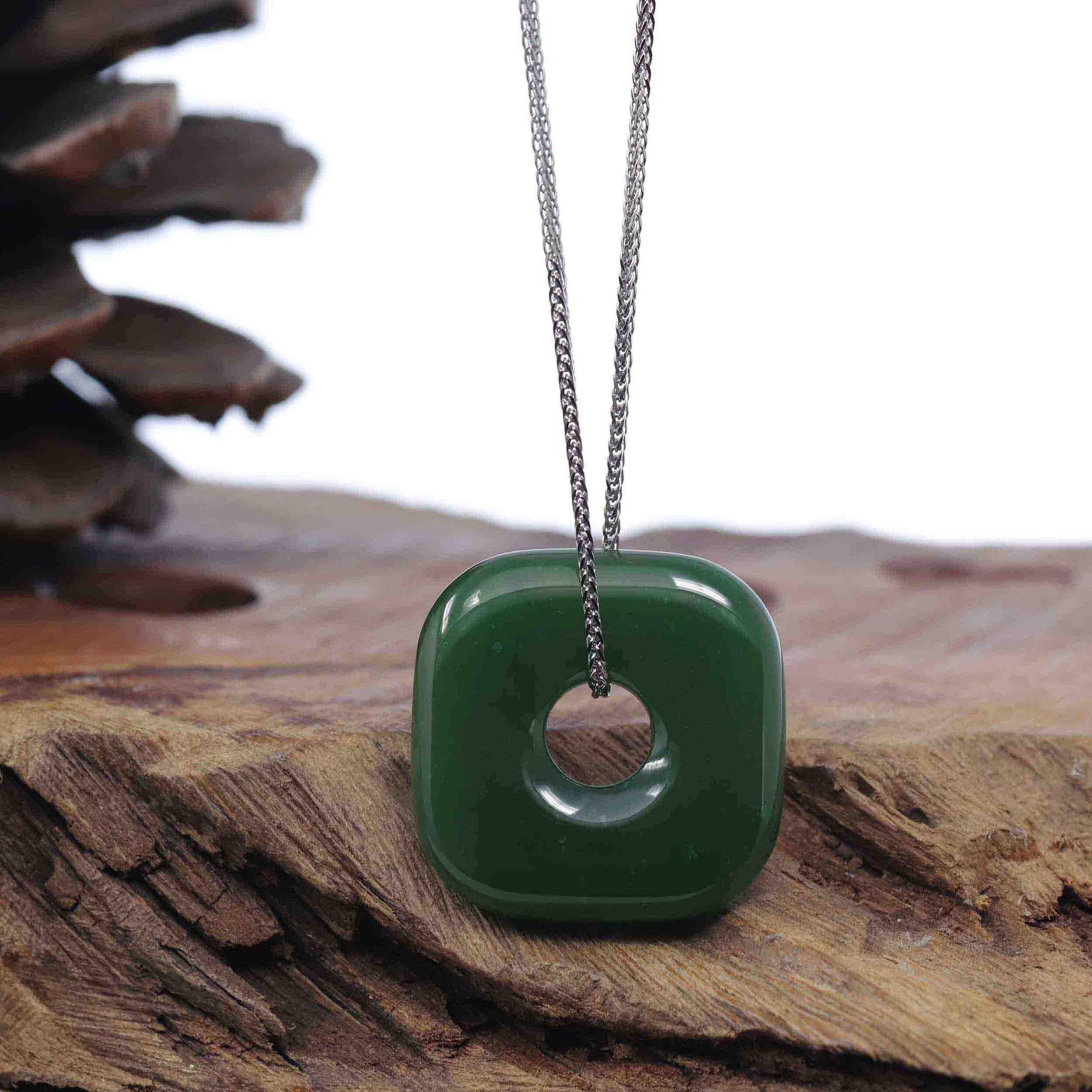 Baikalla Jewelry Jade Pendant Necklace Copy of Genuine HeTian Nephrite Green Jade Lucky KouKou Circle Pendant Necklace