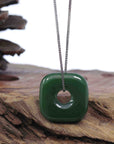 Baikalla Jewelry Jade Pendant Necklace Copy of Genuine HeTian Nephrite Green Jade Lucky KouKou Circle Pendant Necklace