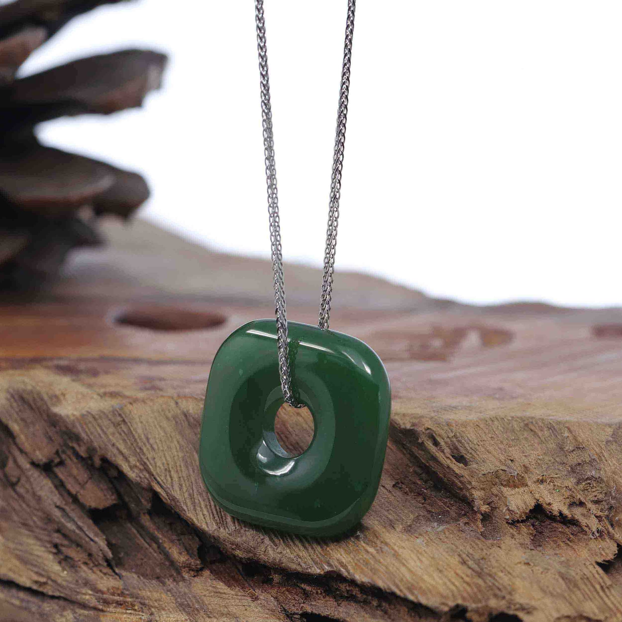 Baikalla Jewelry Jade Pendant Necklace Copy of Genuine HeTian Nephrite Green Jade Lucky KouKou Circle Pendant Necklace