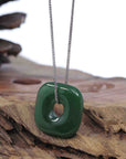 Baikalla Jewelry Jade Pendant Necklace Copy of Genuine HeTian Nephrite Green Jade Lucky KouKou Circle Pendant Necklace