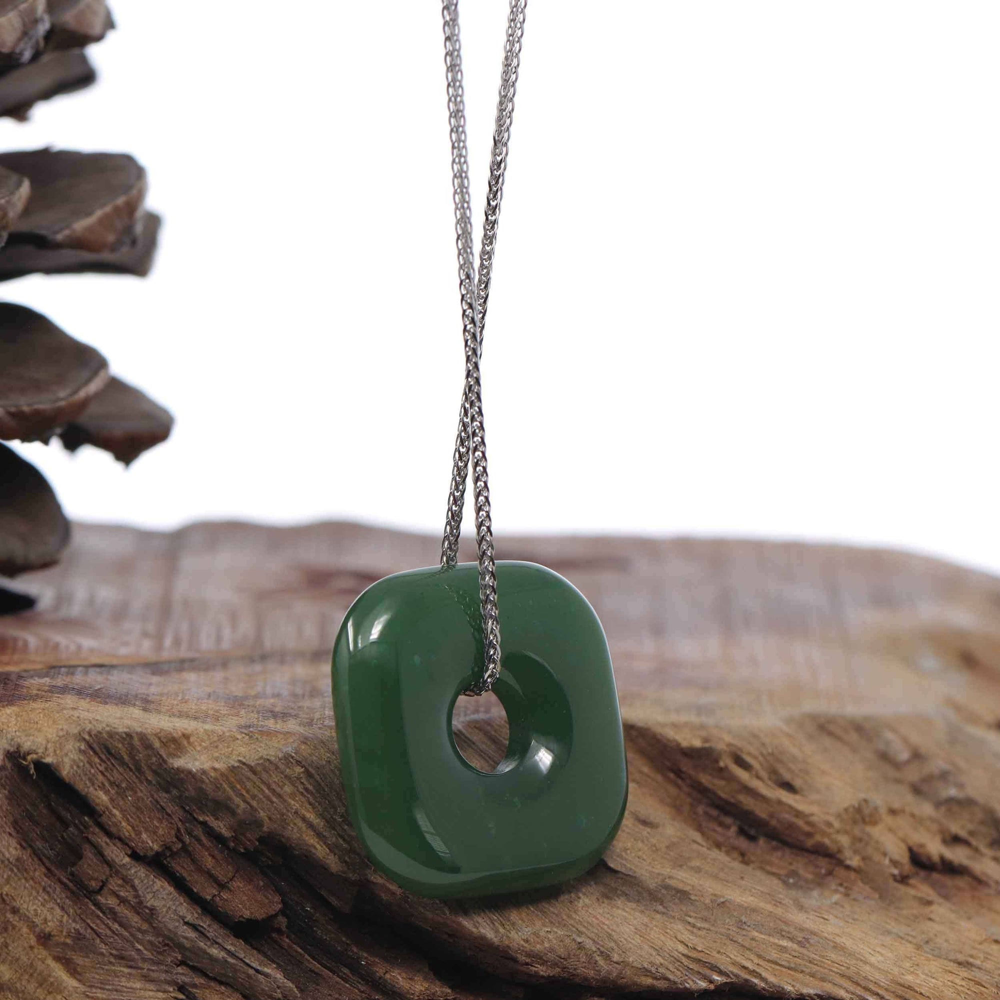 Baikalla Jewelry Jade Pendant Necklace Copy of Genuine HeTian Nephrite Green Jade Lucky KouKou Circle Pendant Necklace