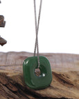 Baikalla Jewelry Jade Pendant Necklace Copy of Genuine HeTian Nephrite Green Jade Lucky KouKou Circle Pendant Necklace