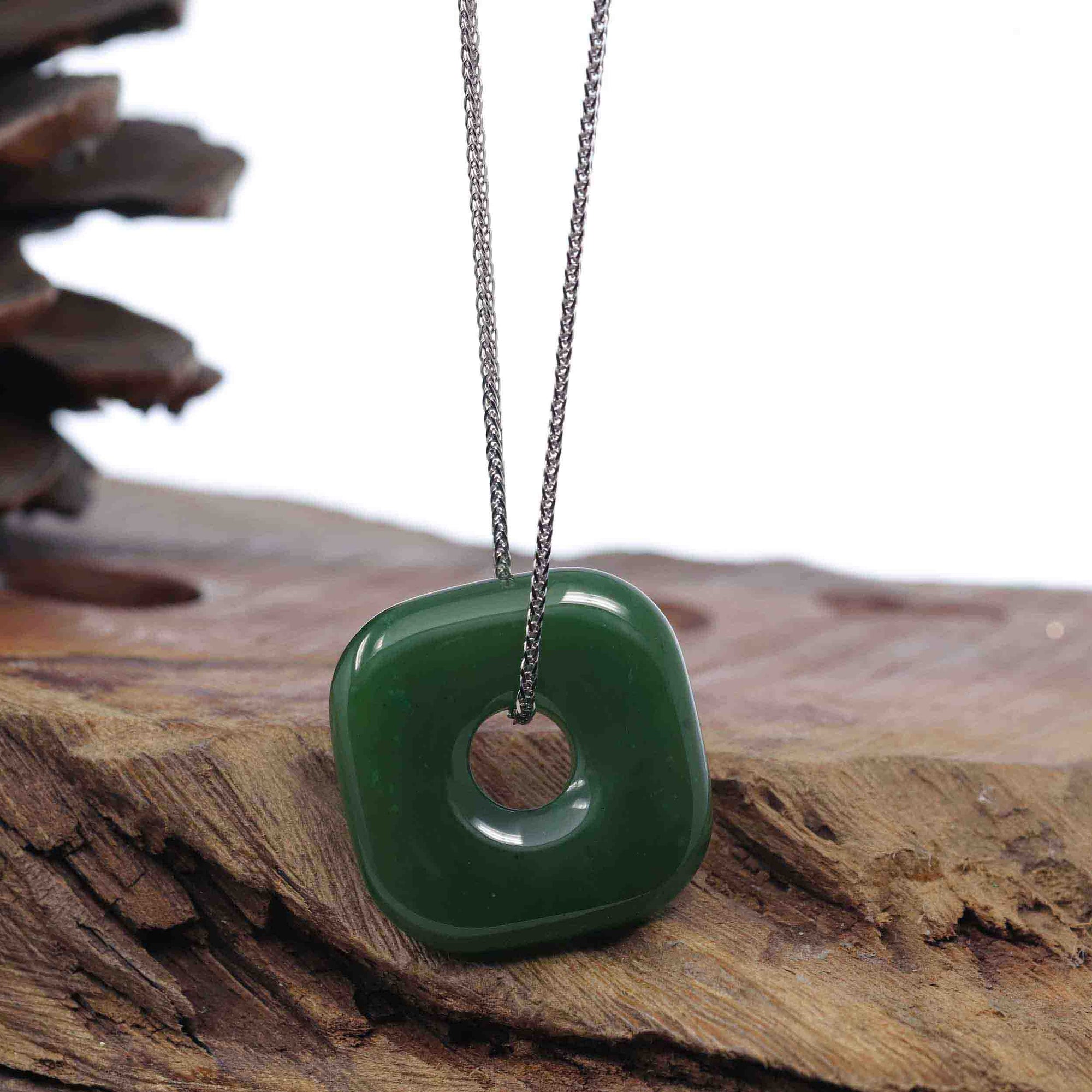 Baikalla Jewelry Jade Pendant Necklace Copy of Genuine HeTian Nephrite Green Jade Lucky KouKou Circle Pendant Necklace