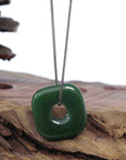 Baikalla Jewelry Jade Pendant Necklace Copy of Genuine HeTian Nephrite Green Jade Lucky KouKou Circle Pendant Necklace