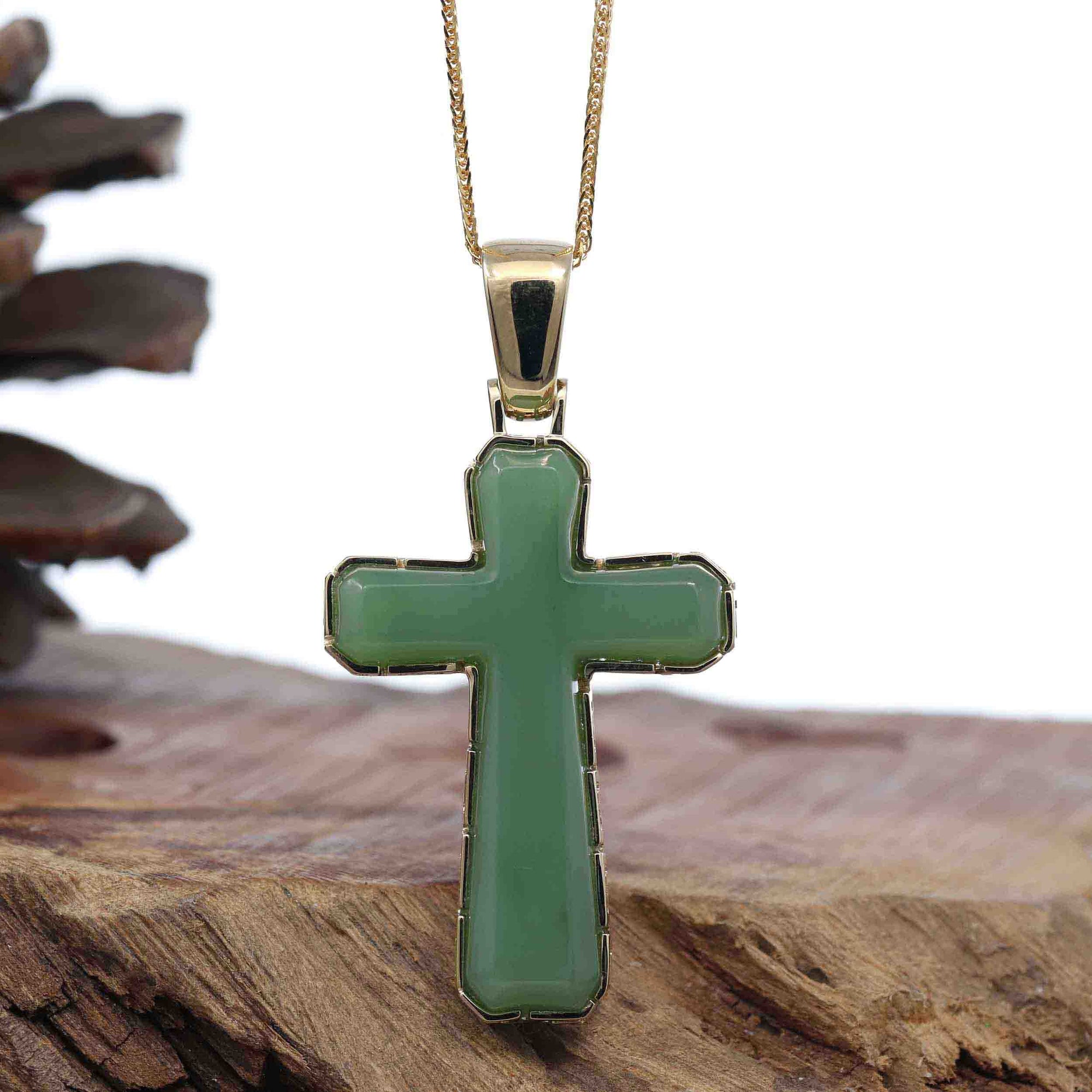 Baikalla Jewelry 24K Pure Yellow Gold Pendant Copy of 14K Yellow Gold &amp; Black Nephrite Jade Crucifix Pendant