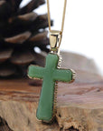 Baikalla Jewelry 24K Pure Yellow Gold Pendant Baikalla High-end 14K Yellow Gold Natural Green Nephrite Jade Cross Pendant