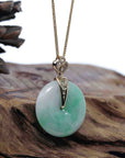 Baikalla Jewelry Gold Jadeite Jade Pendant Necklace Copy of Copy of "Good Luck Button" Lavender Jadeite Jade Lucky KouKou Pendant With 14K Yellow Gold  Diamond Bail