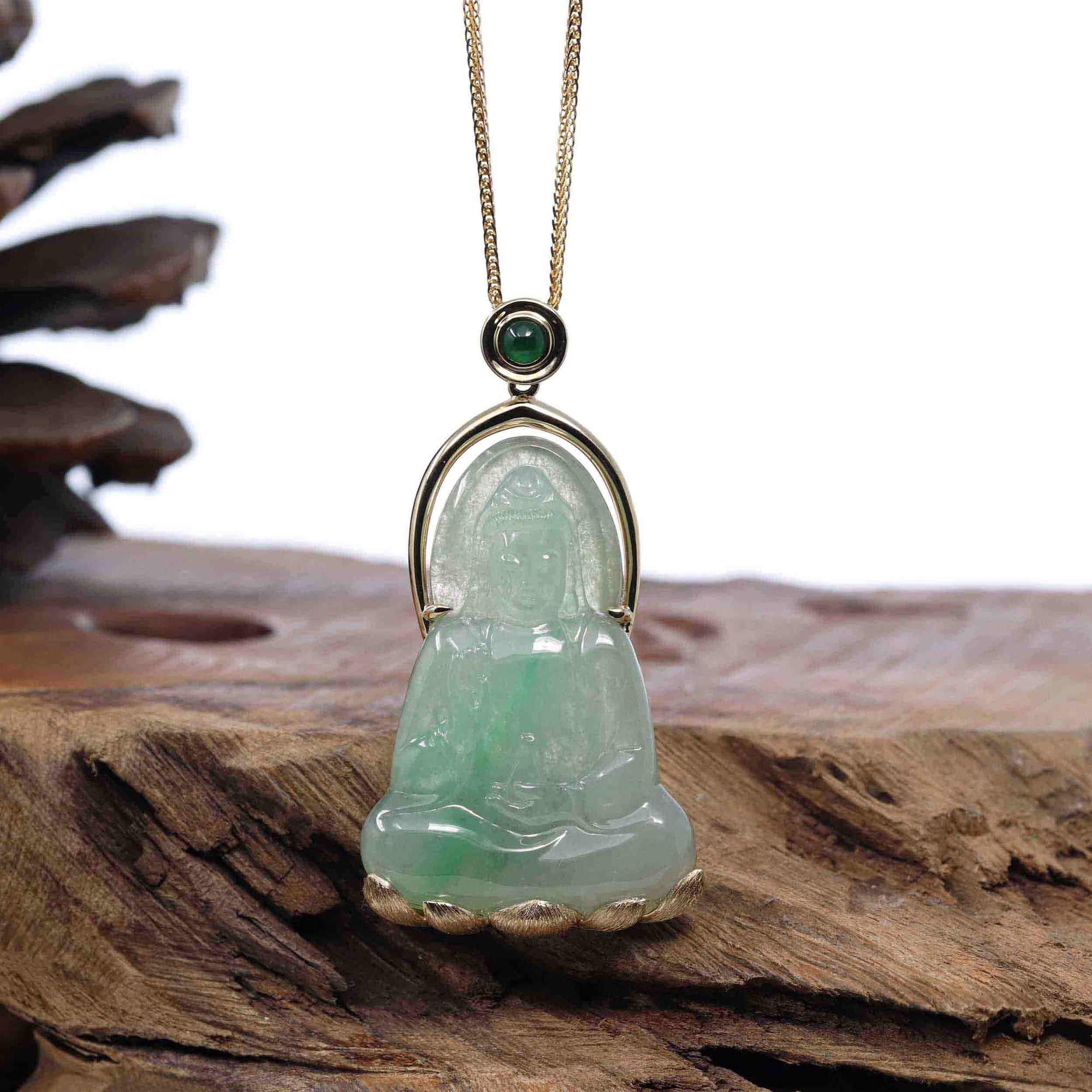 Baikalla Jewelry Jade Guanyin Pendant Necklace Copy of Baikalla 14k &quot;Goddess of Compassion&quot; Genuine Burmese Jadeite Jade Guanyin Necklace