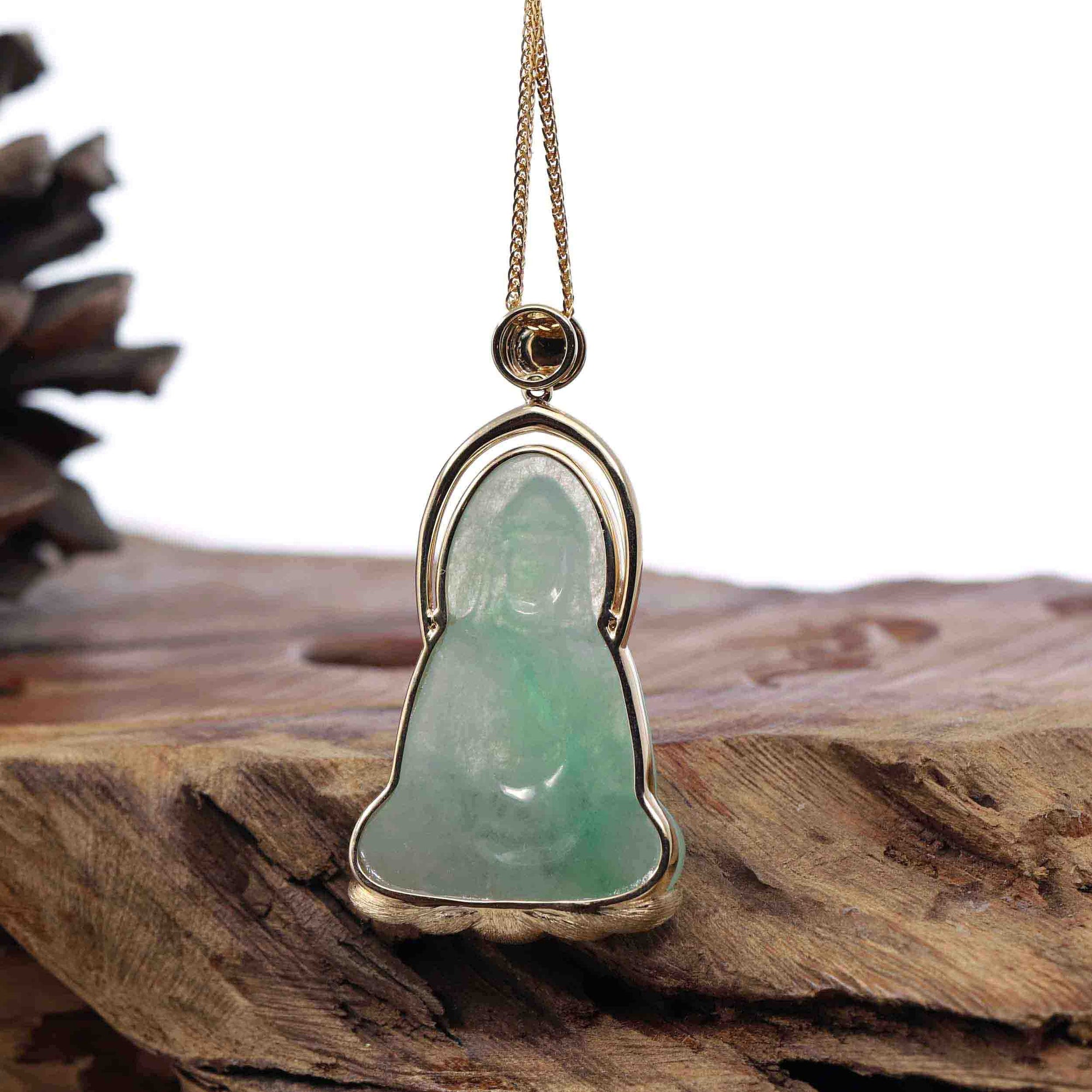 Baikalla Jewelry Jade Guanyin Pendant Necklace Copy of Baikalla 14k "Goddess of Compassion" Genuine Burmese Jadeite Jade Guanyin Necklace