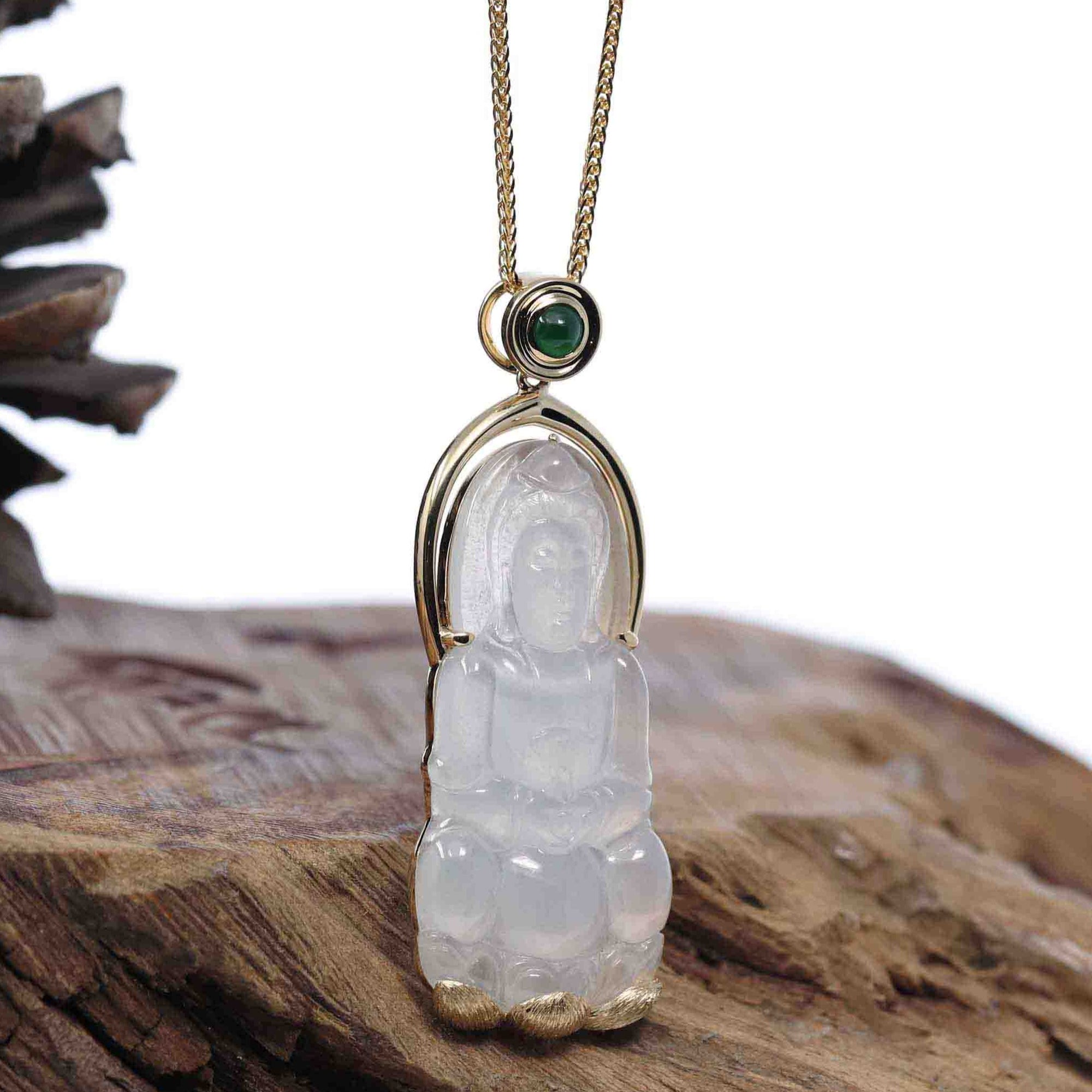 Baikalla Jewelry Jade Guanyin Pendant Necklace Copy of Copy of Baikalla 14k "Goddess of Compassion" Genuine Burmese Jadeite Jade Guanyin Necklace