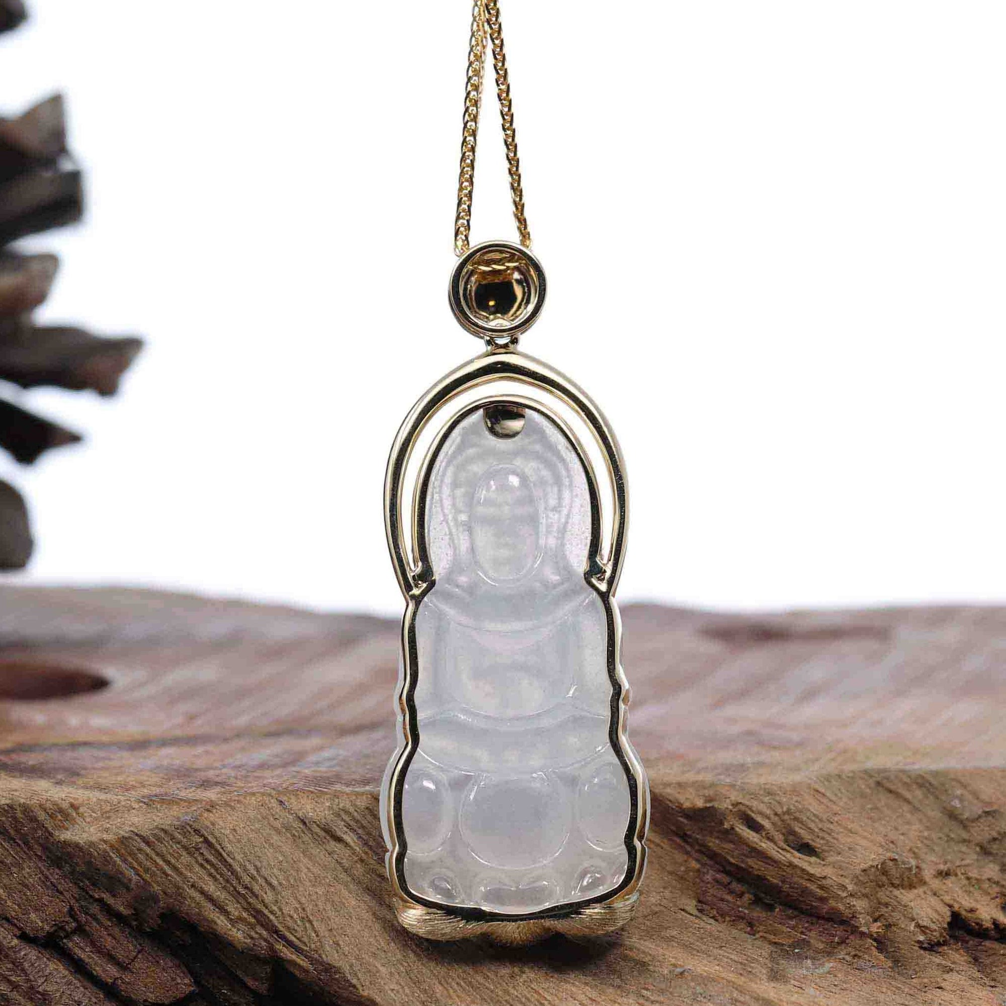 Baikalla Jewelry Jade Guanyin Pendant Necklace Copy of Copy of Baikalla 14k &quot;Goddess of Compassion&quot; Genuine Burmese Jadeite Jade Guanyin Necklace