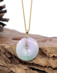 Baikalla Jewelry Gold Jadeite Jade Pendant Necklace Copy of "Good Luck Button" Lavender Jadeite Jade Lucky KouKou Pendant With 14K Yellow Gold  Diamond Bail