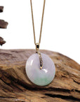 Baikalla Jewelry Gold Jadeite Jade Pendant Necklace Copy of "Good Luck Button" Lavender Jadeite Jade Lucky KouKou Pendant With 14K Yellow Gold  Diamond Bail