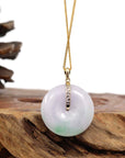 Baikalla Jewelry Gold Jadeite Jade Pendant Necklace Copy of "Good Luck Button" Lavender Jadeite Jade Lucky KouKou Pendant With 14K Yellow Gold  Diamond Bail