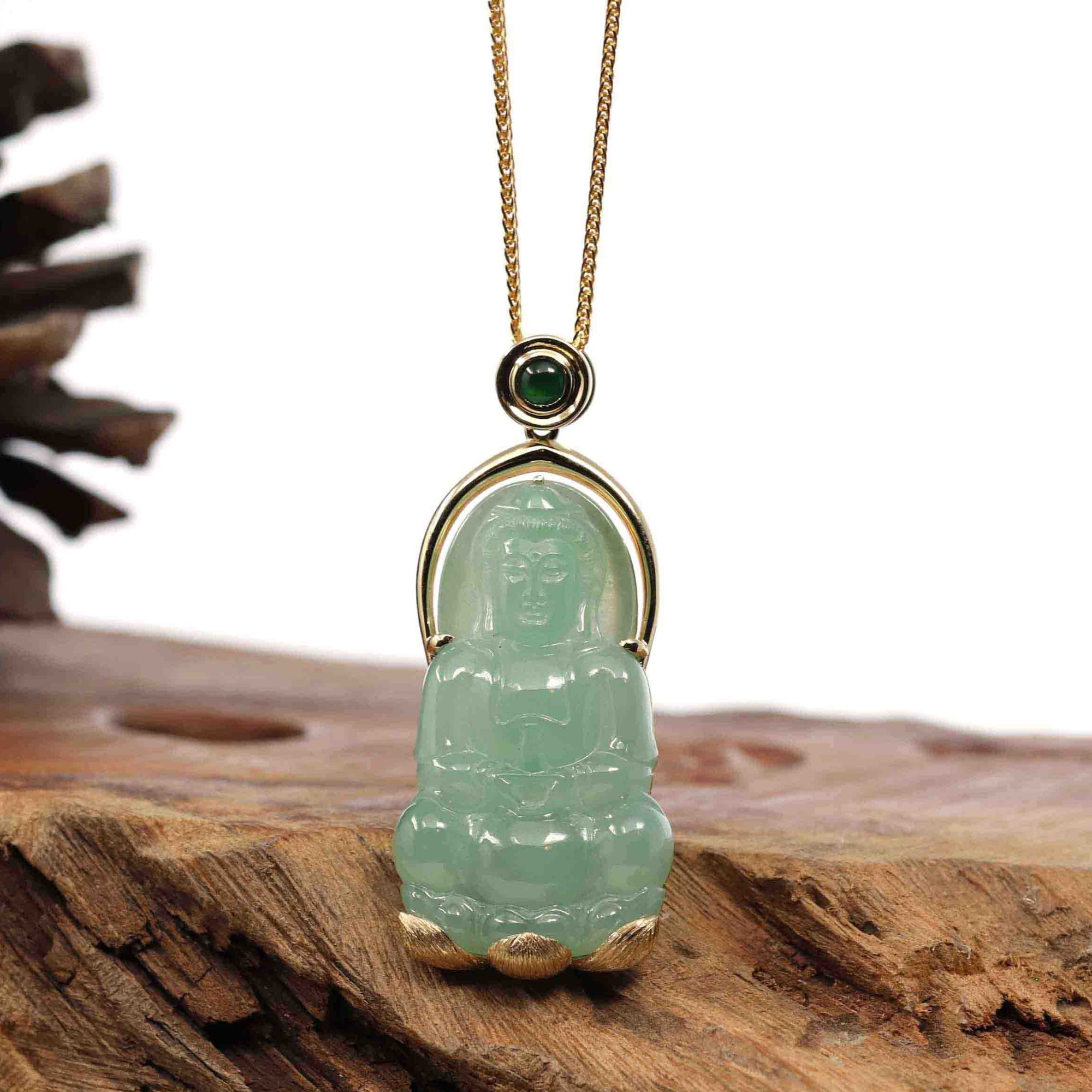 Baikalla Jewelry Jade Guanyin Pendant Necklace Copy of Copy of Baikalla 14k &quot;Goddess of Compassion&quot; Genuine Burmese Jadeite Jade Guanyin Necklace