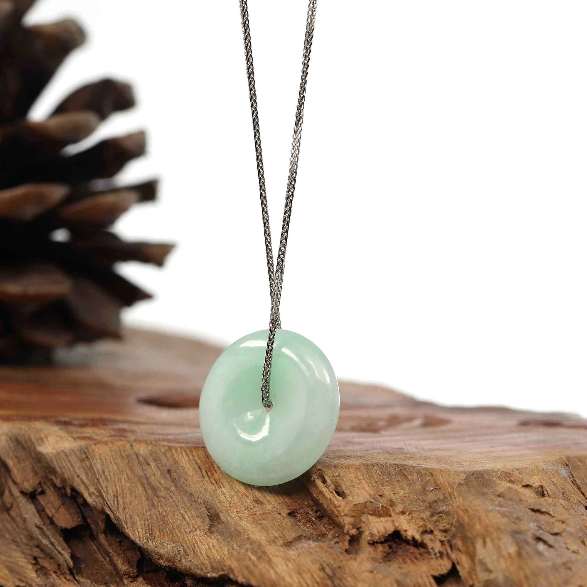 Baikalla Jewelry Jade Pendant Necklace Copy of Baikalla &quot;Good Luck Button&quot; Necklace Green and Lavender Jadeite Jade Lucky Ping An Kou Necklace