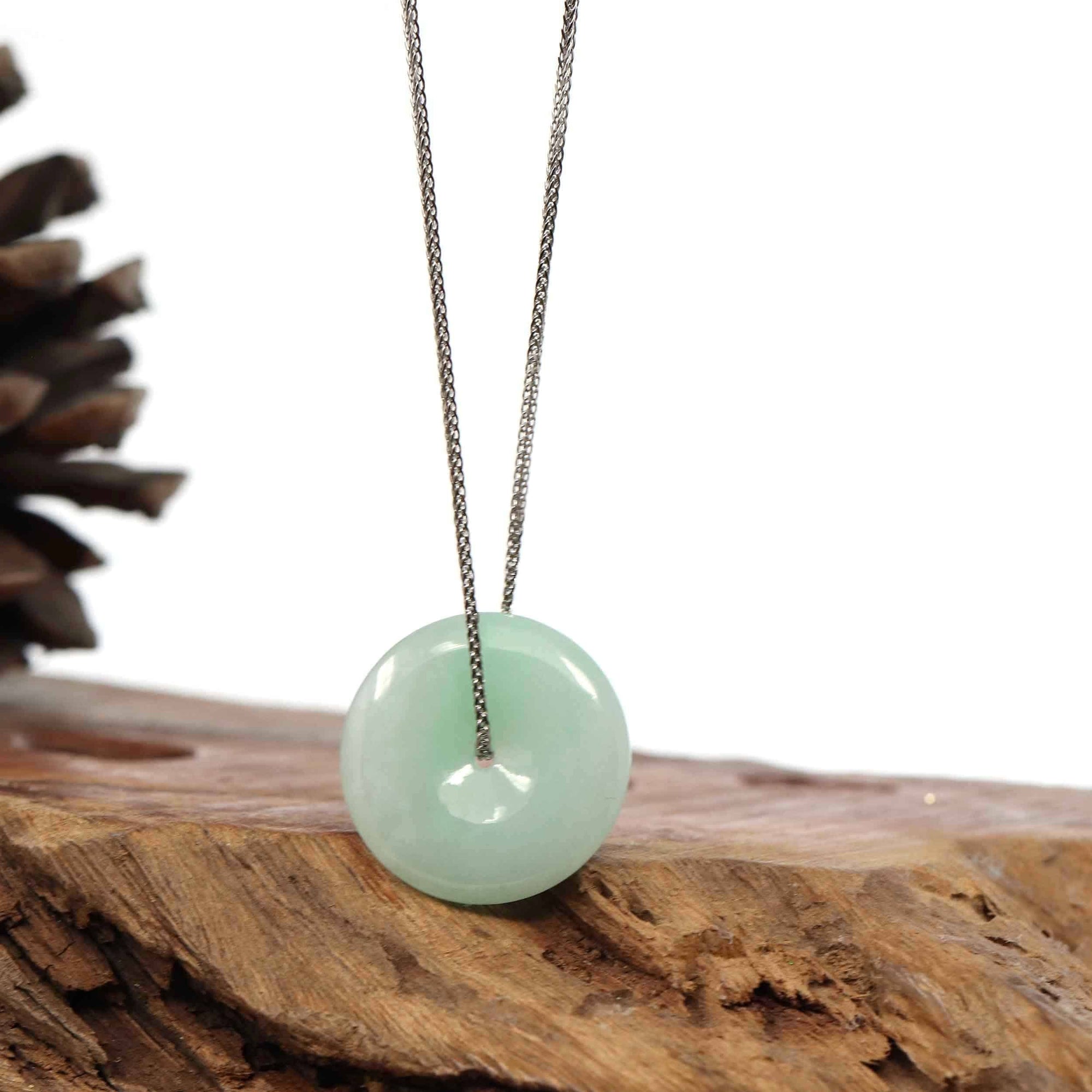 Baikalla Jewelry Jade Pendant Necklace Baikalla &quot;Good Luck Button&quot; Necklace Green and Lavender Jadeite Jade Lucky Ping An Kou Necklace