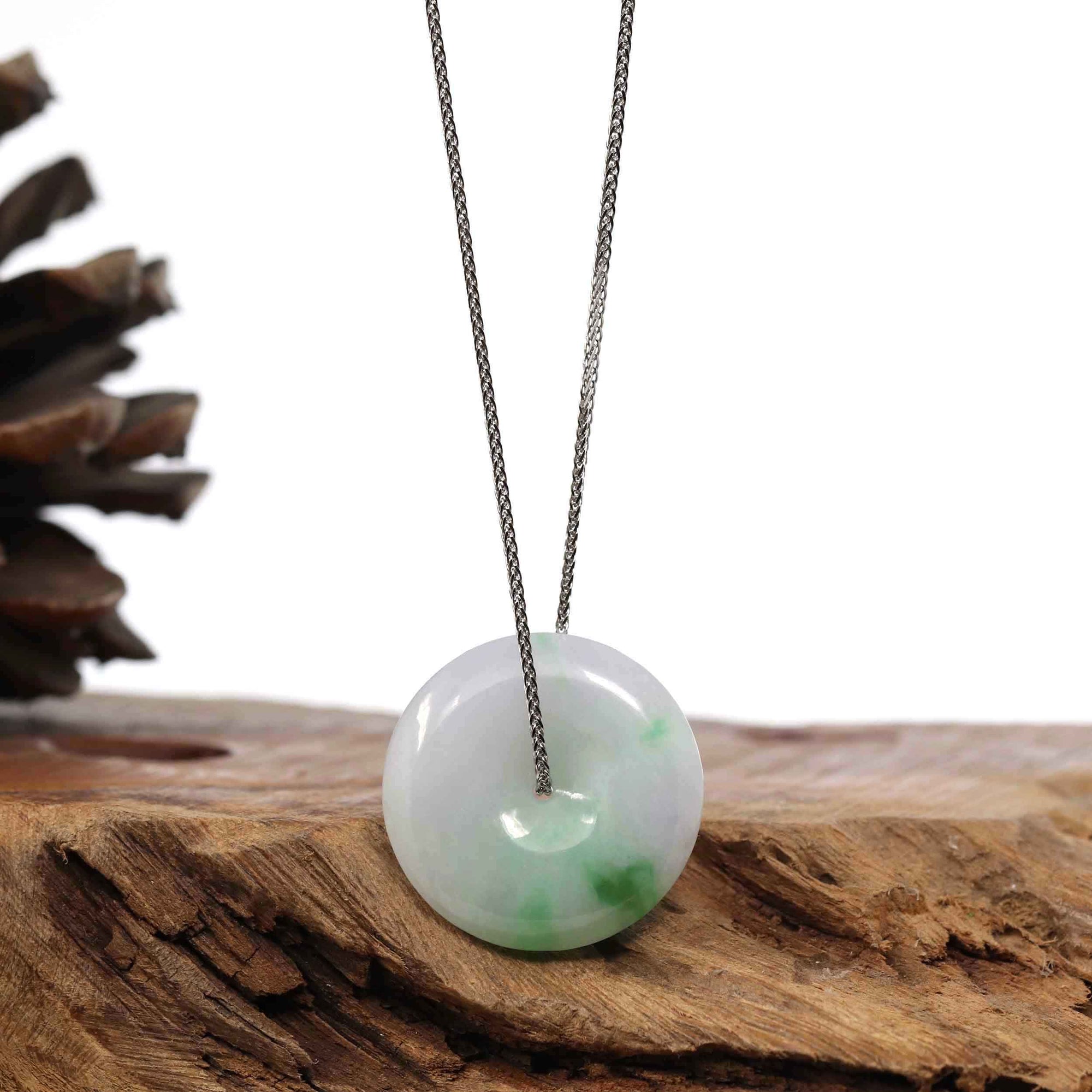 Baikalla Jewelry Jade Pendant Necklace Baikalla "Good Luck Button" Necklace Green and Lavender Jadeite Jade Lucky Ping An Kou Necklace