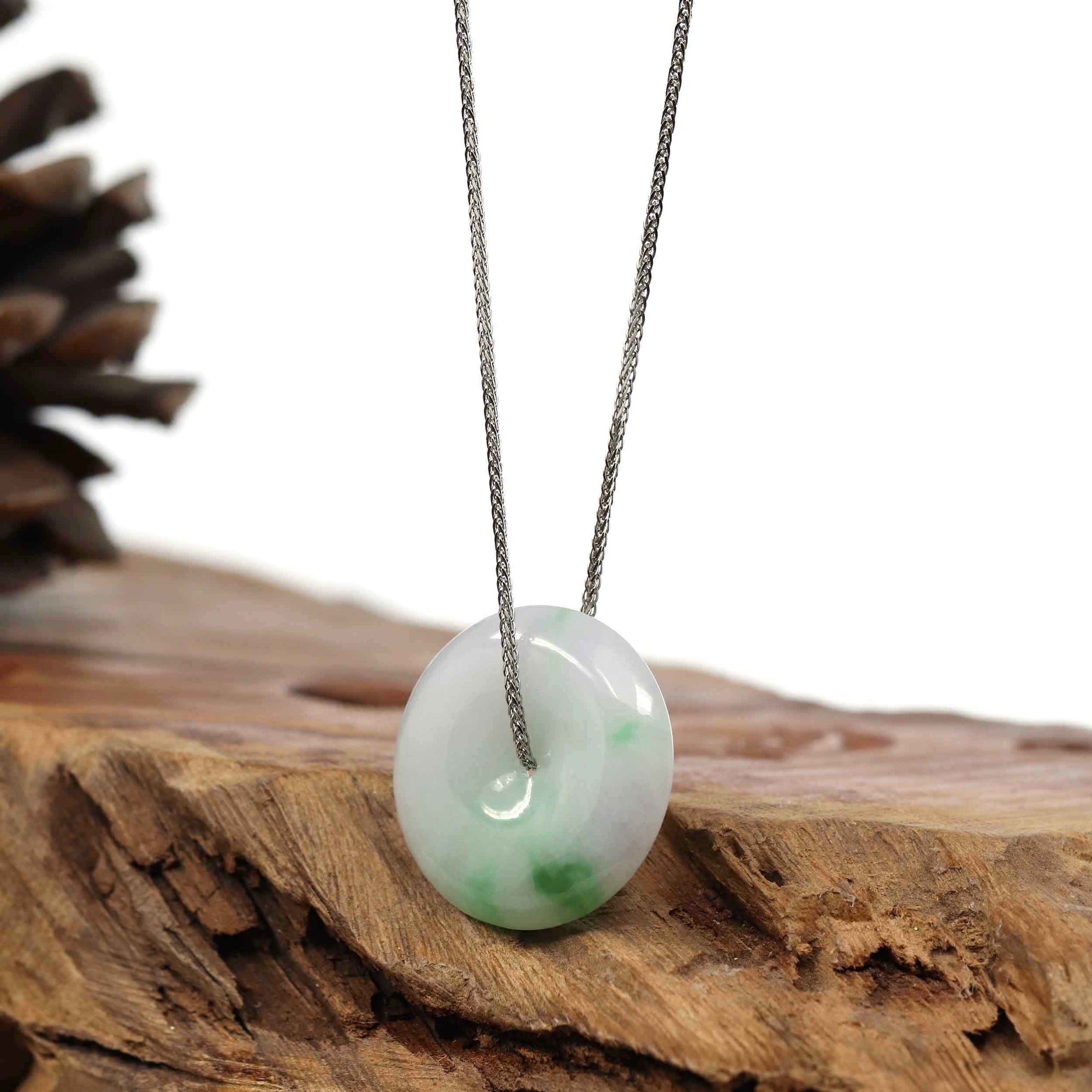 Baikalla Jewelry Jade Pendant Necklace Copy of Copy of Baikalla &quot;Good Luck Button&quot; Necklace Green and Lavender Jadeite Jade Lucky Ping An Kou Necklace