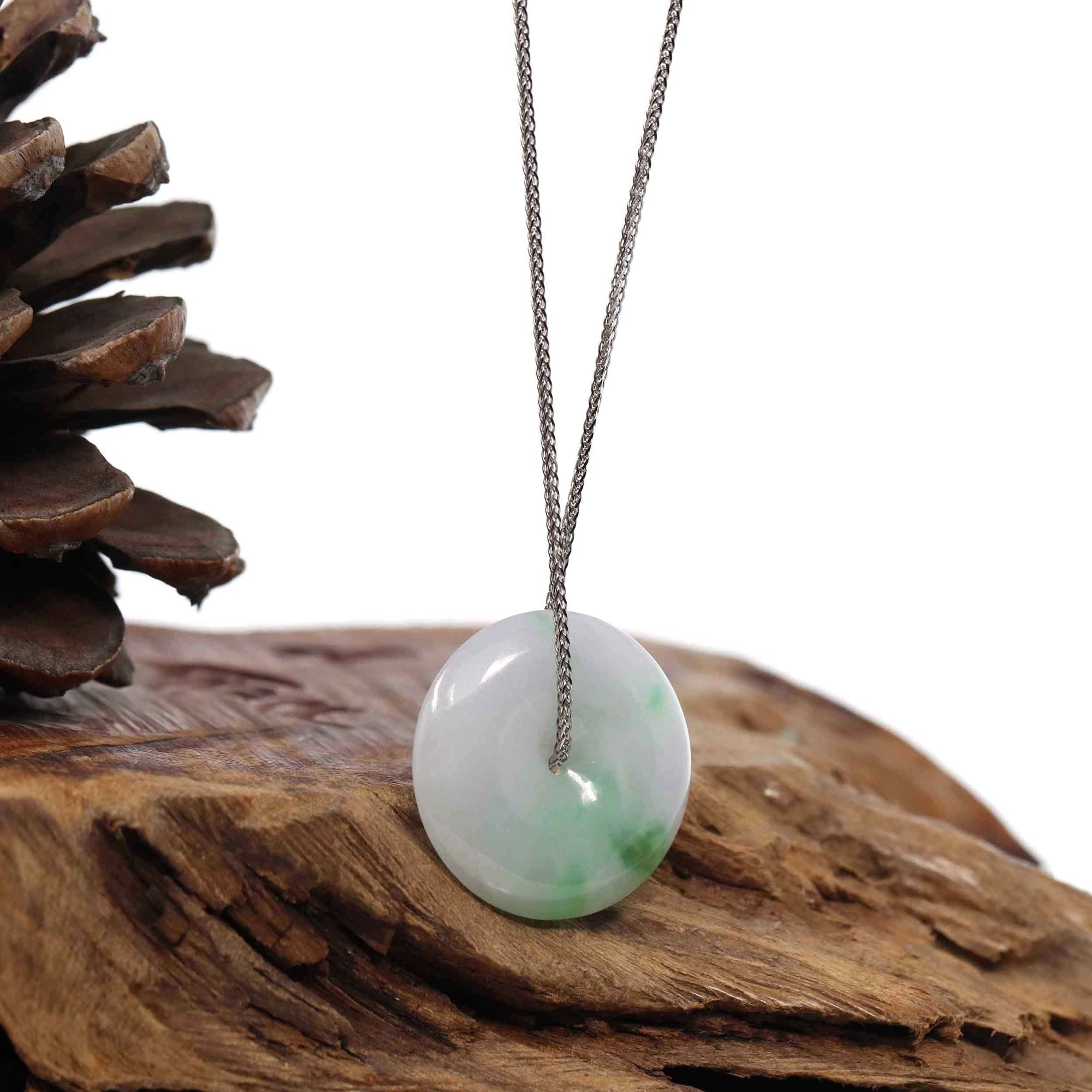 Baikalla Jewelry Jade Pendant Necklace Copy of Copy of Baikalla &quot;Good Luck Button&quot; Necklace Green and Lavender Jadeite Jade Lucky Ping An Kou Necklace