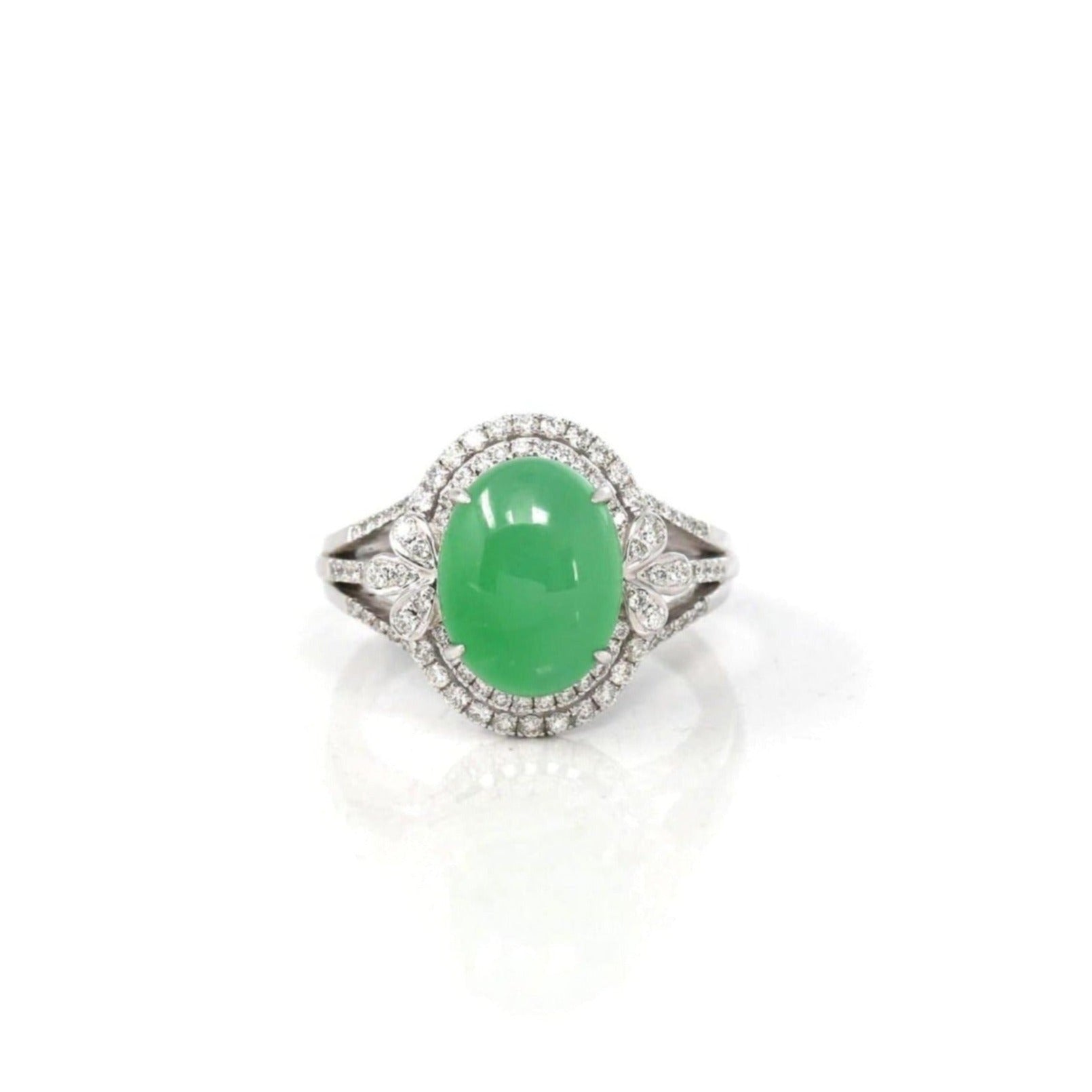 Baikalla Jewelry Jadeite Engagement Ring Copy of Copy of 18k White Gold Natural Imperial Green Jadeite Jade Engagement Ring With Diamonds