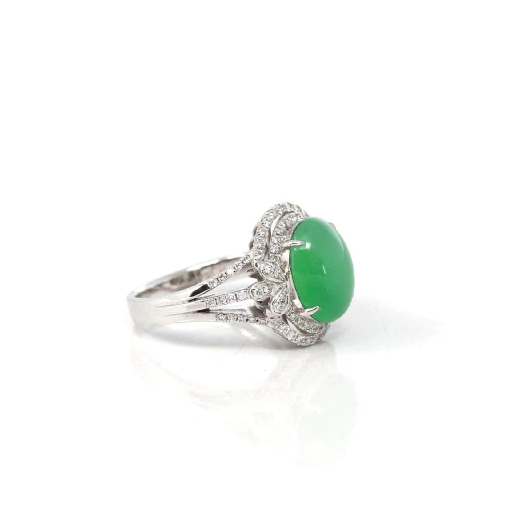 Baikalla Jewelry Jadeite Engagement Ring Copy of Copy of 18k White Gold Natural Imperial Green Jadeite Jade Engagement Ring With Diamonds