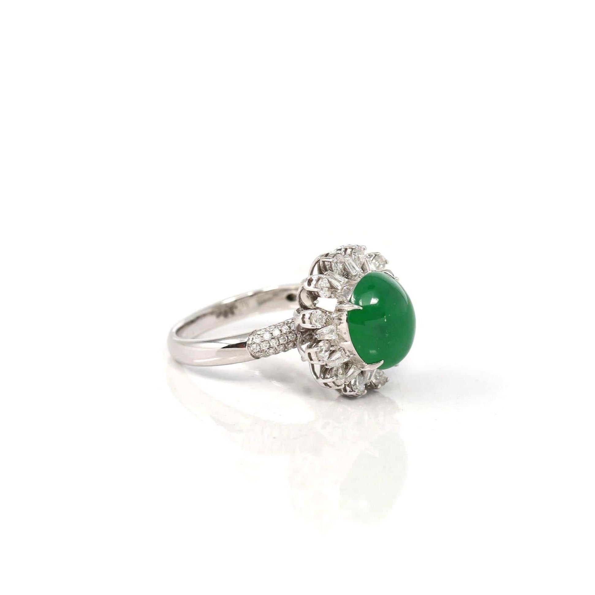 Baikalla Jewelry Jadeite Engagement Ring Copy of Copy of Copy of 18k White Gold Natural Imperial Green Jadeite Jade Engagement Ring With Diamonds