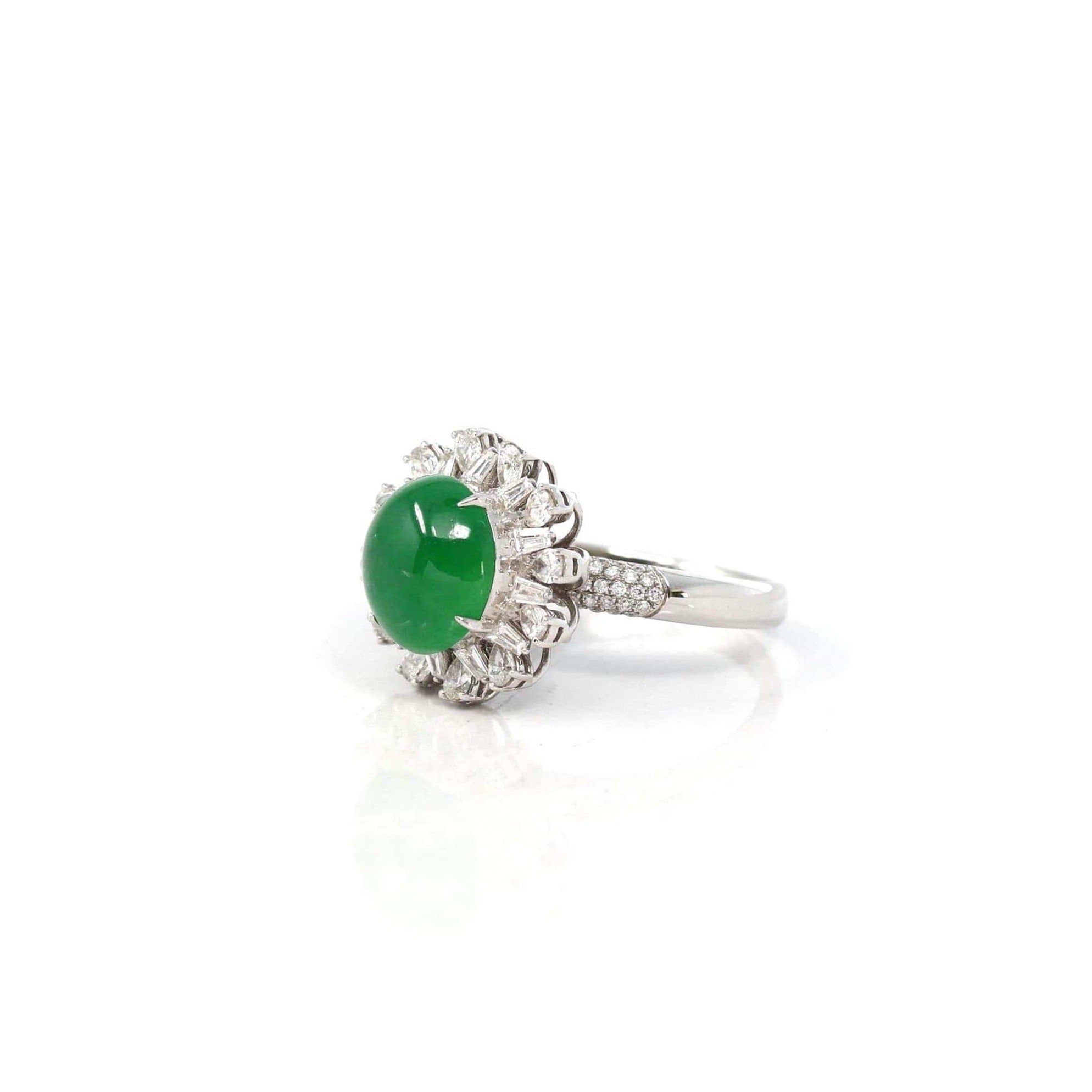 Baikalla Jewelry Jadeite Engagement Ring Copy of Copy of Copy of 18k White Gold Natural Imperial Green Jadeite Jade Engagement Ring With Diamonds