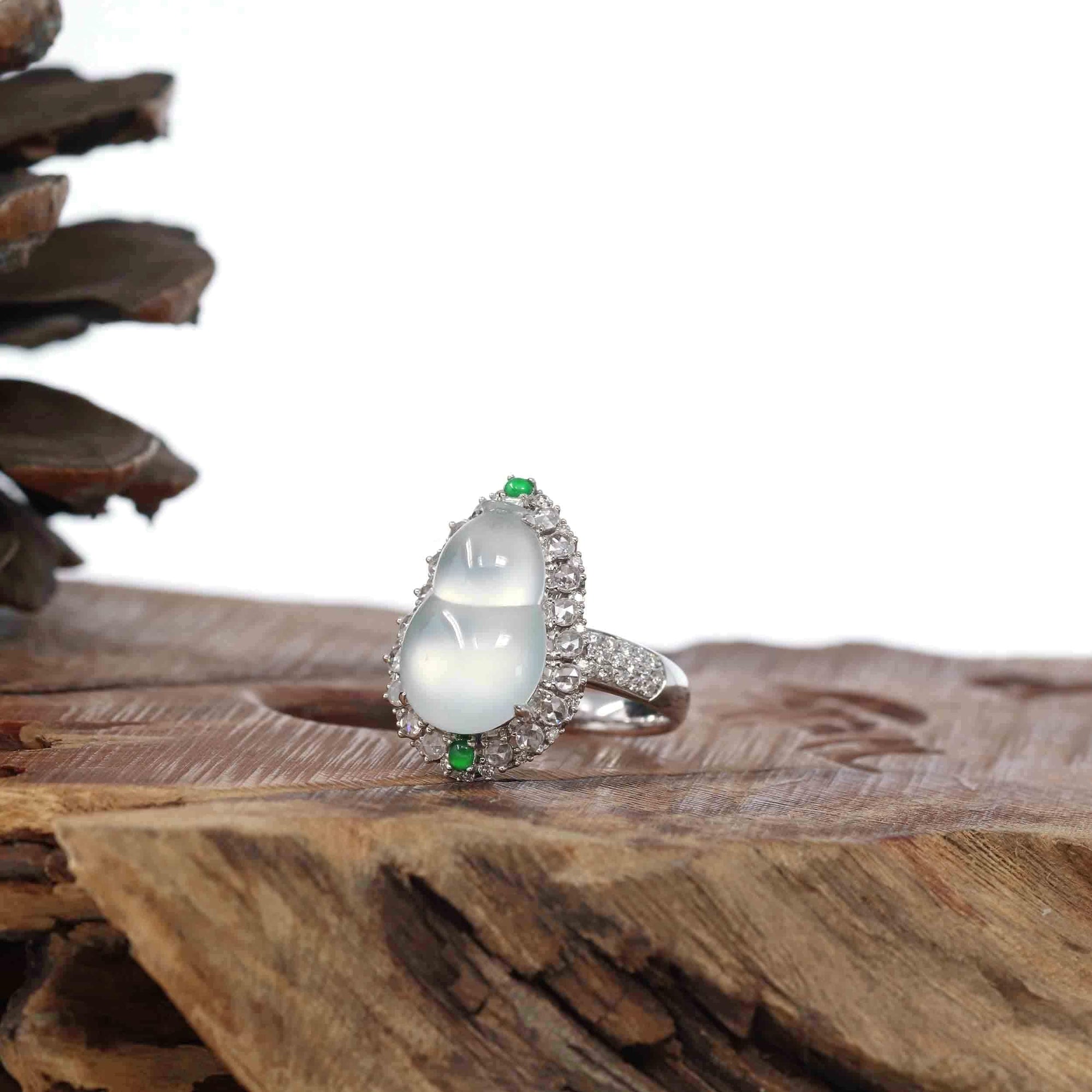 Baikalla Jewelry Jadeite Engagement Ring Copy of Baikalla &quot;Hulu&quot; 18k White Gold Natural Ice Jadeite Jade Pendant W/ Diamonds 2 in 1