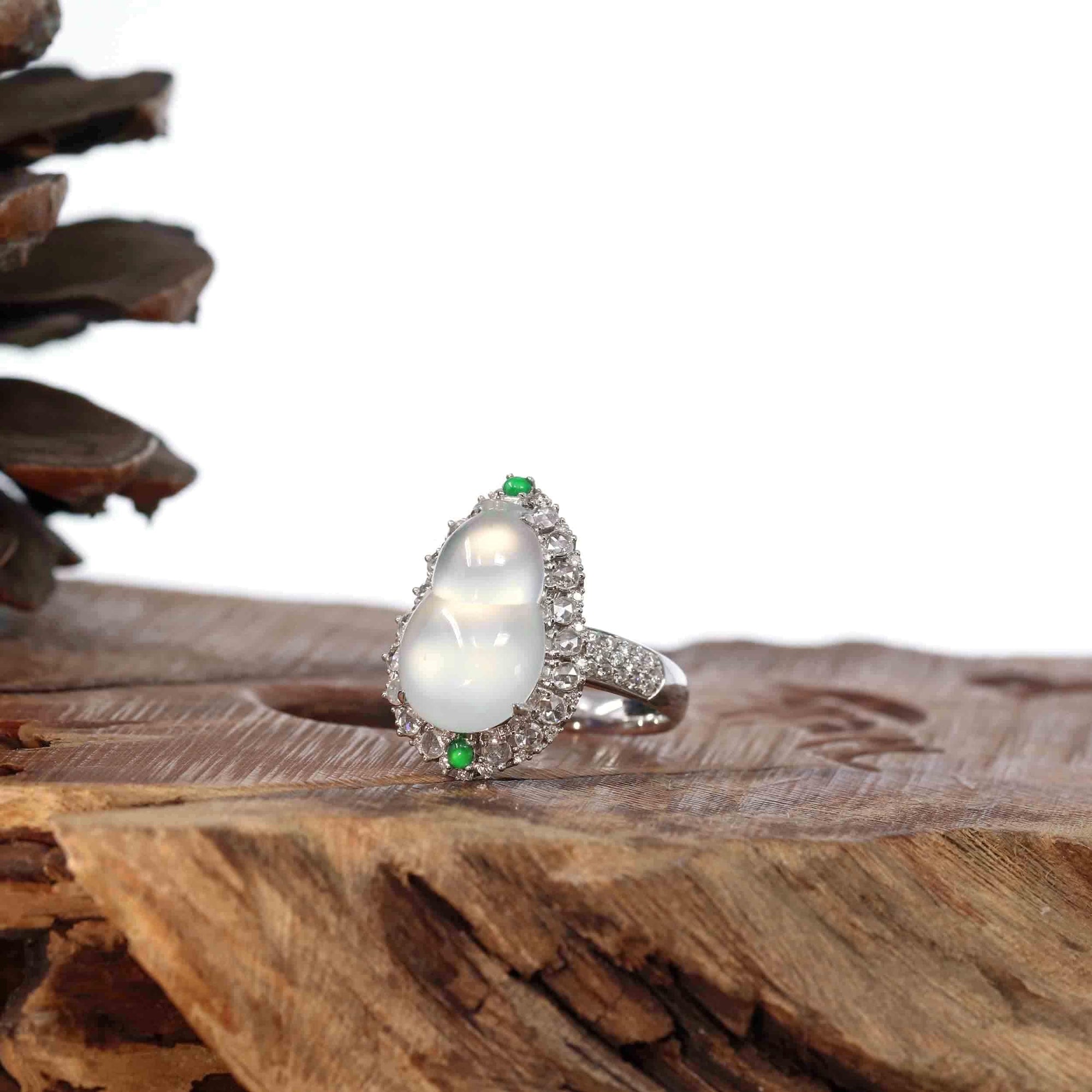 Baikalla Jewelry Jadeite Engagement Ring 18k White Gold Natural Ice Jadeite Jade Engagement Ring With Diamonds 2 in 1