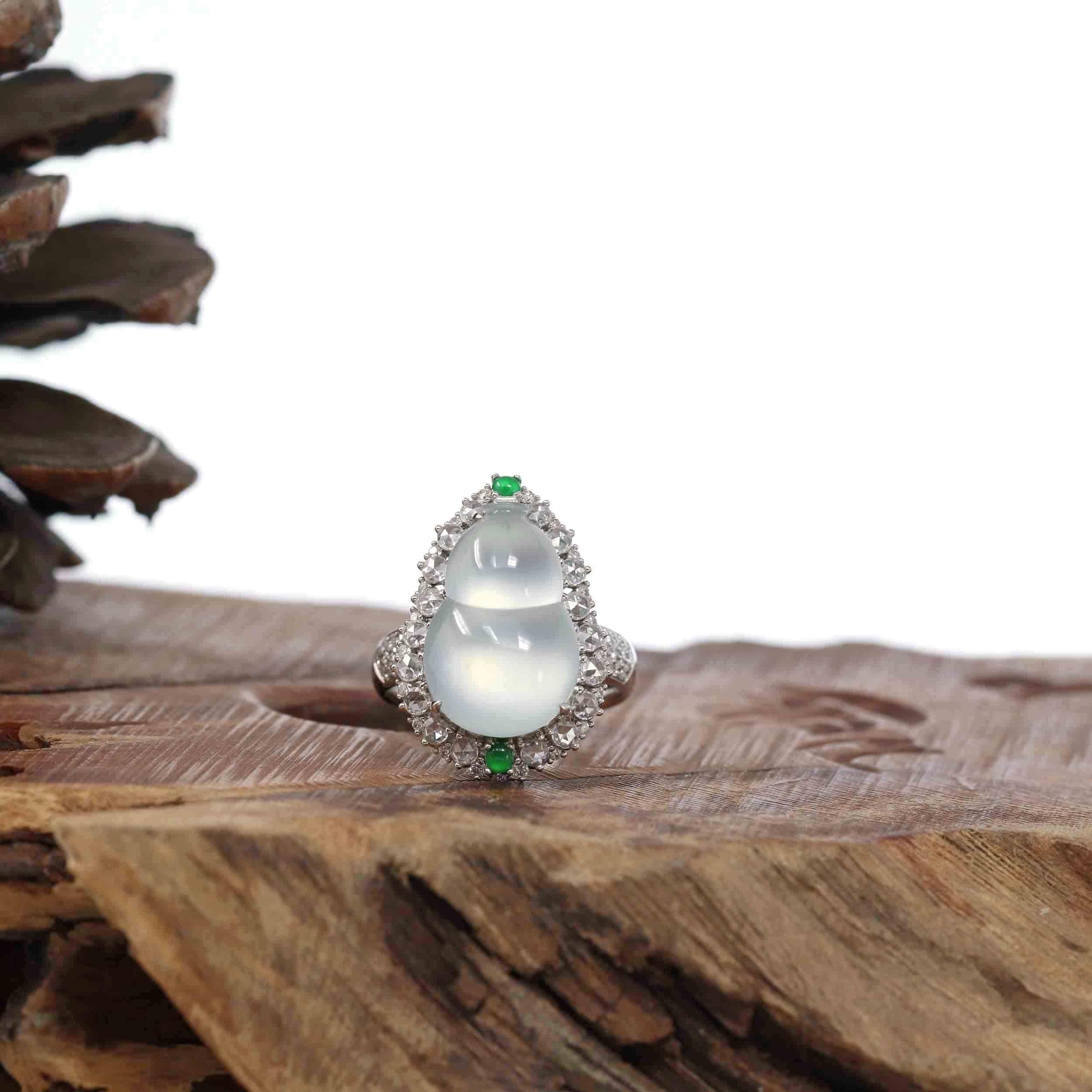 Baikalla Jewelry Jadeite Engagement Ring 18k White Gold Natural Ice Jadeite Jade Engagement Ring With Diamonds 2 in 1