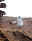 Baikalla Jewelry Jadeite Engagement Ring 18k White Gold Natural Ice Jadeite Jade Engagement Ring With Diamonds 2 in 1