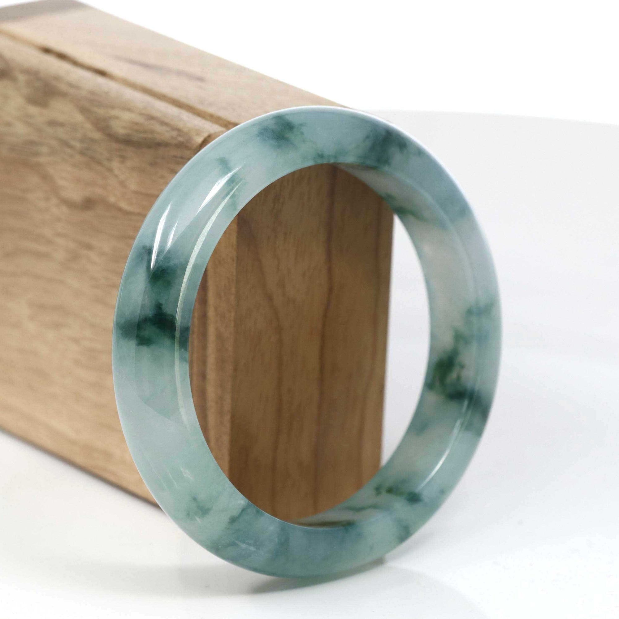 Baikalla Jewelry Jadeite Jade Bangle Bracelet Burmese High-end Ice Blue-green Jade Jadeite Bangle Bracelet (58.83mm) ( Collectibles )T091