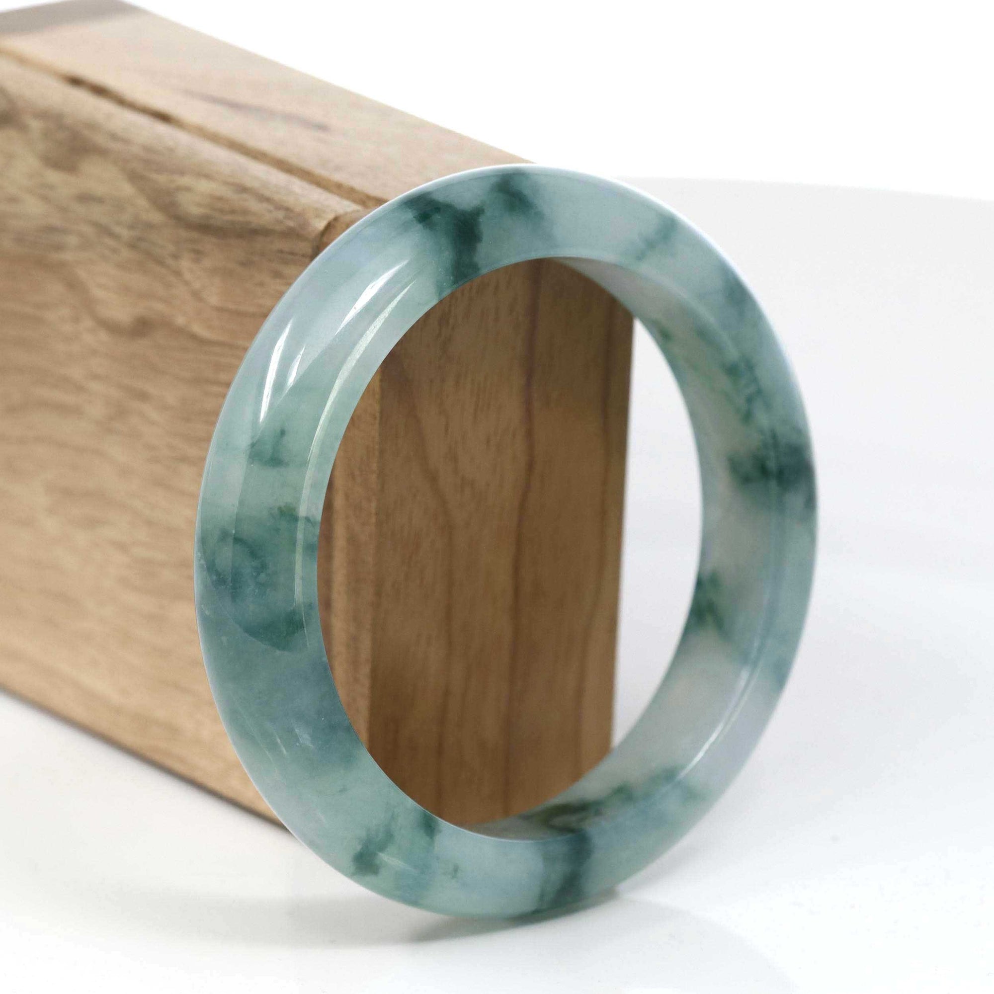 Baikalla Jewelry Jadeite Jade Bangle Bracelet Burmese High-end Ice Blue-green Jade Jadeite Bangle Bracelet (58.83mm) ( Collectibles )T091