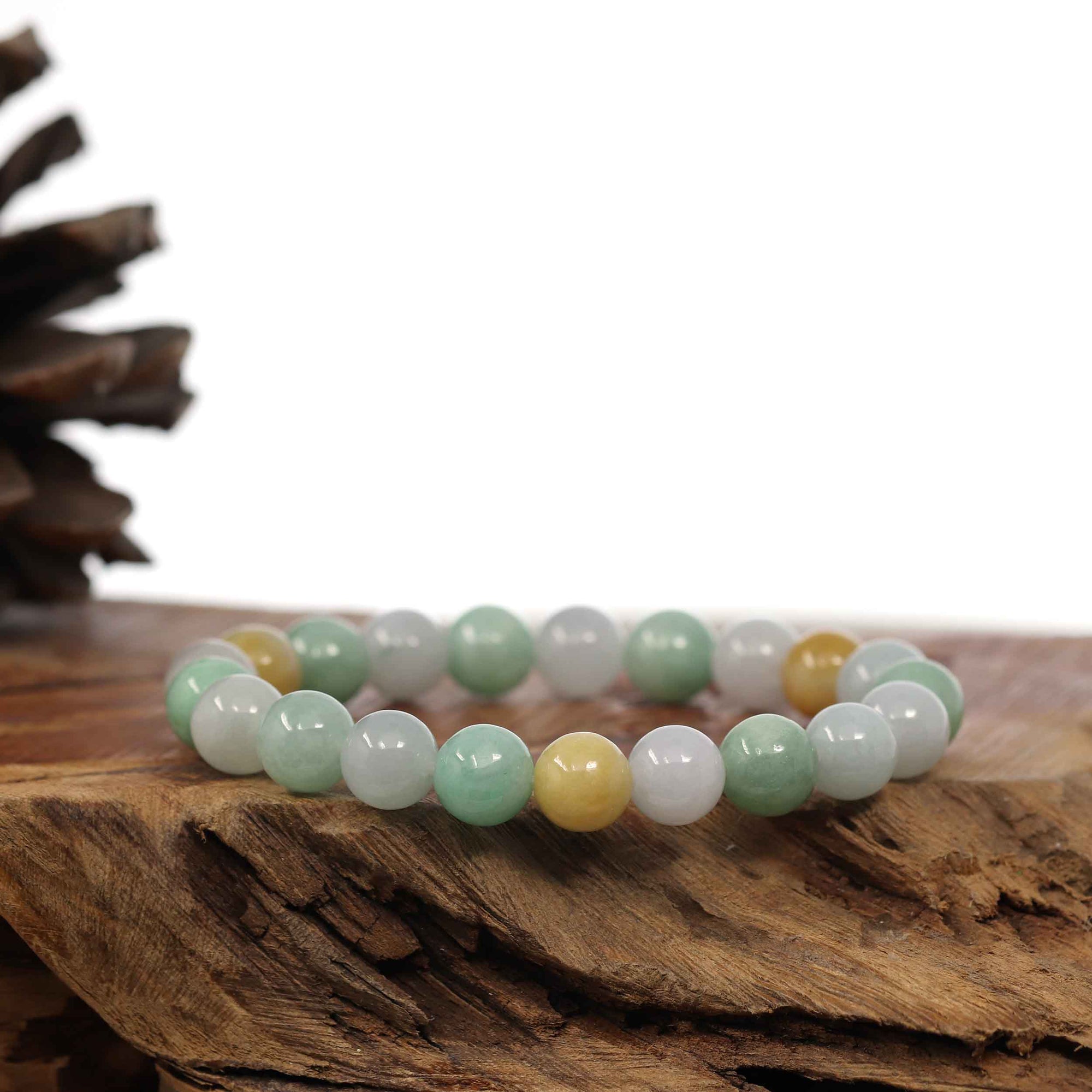 Baikalla Jewelry jade beads bracelet Genuine Jadeite Jade Round Multiple Colors Beads Bracelet ( 9.5 mm)