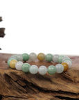 Baikalla Jewelry jade beads bracelet Genuine Jadeite Jade Round Multiple Colors Beads Bracelet ( 9.5 mm)