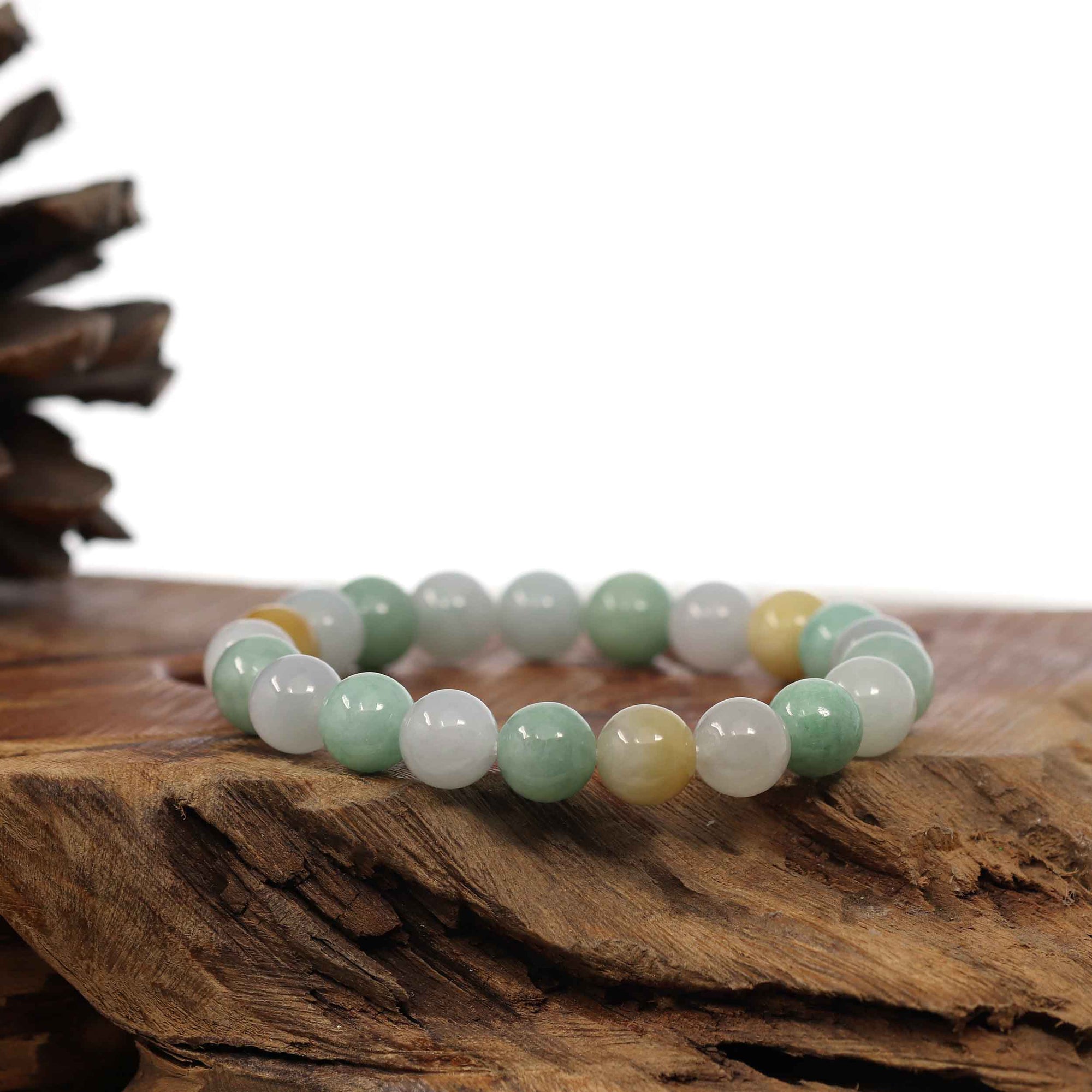 Baikalla Jewelry jade beads bracelet Genuine Jadeite Jade Round Multiple Colors Beads Bracelet ( 9.5 mm)