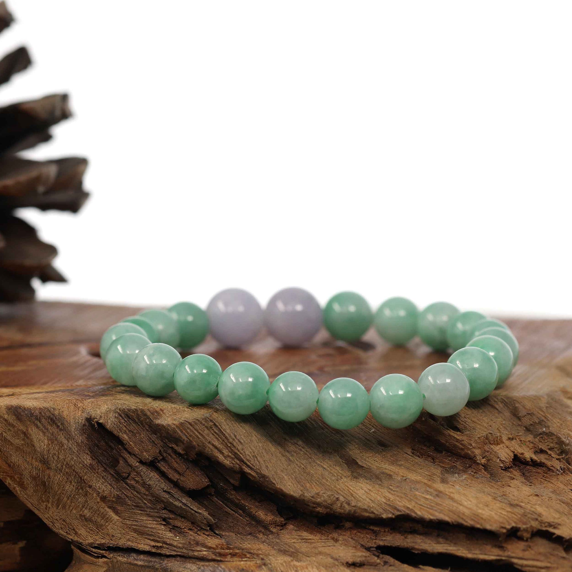 Baikalla Jewelry jade beads bracelet Natural Jadeite Jade Round Green &amp; Lavender Beads Bracelet ( 9 mm )