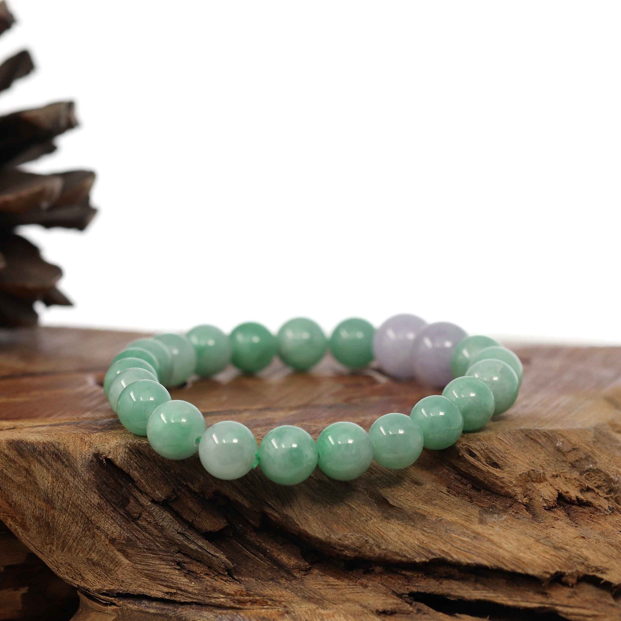 Baikalla Jewelry jade beads bracelet Natural Jadeite Jade Round Green & Lavender Beads Bracelet ( 9 mm )