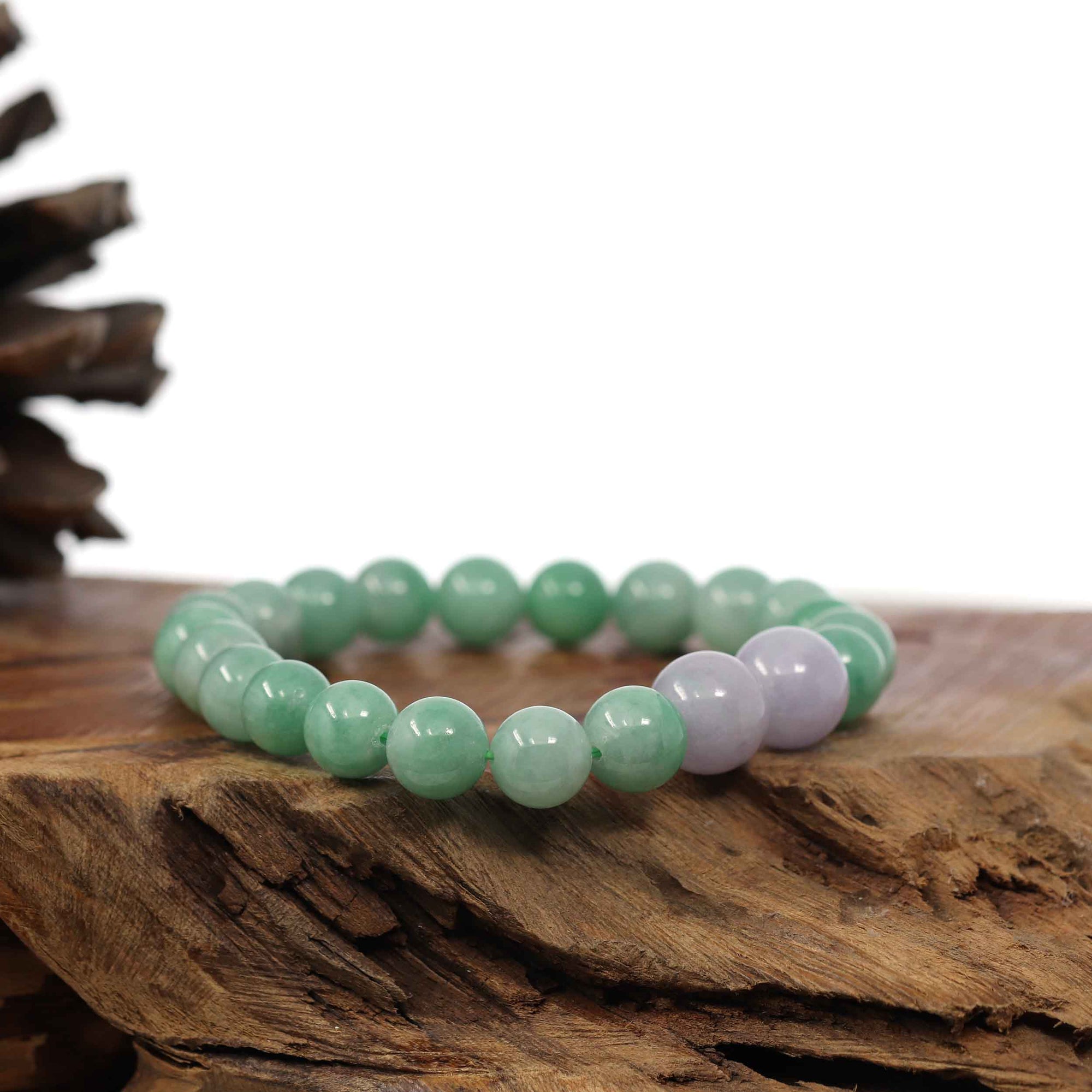 Baikalla Jewelry jade beads bracelet Natural Jadeite Jade Round Green &amp; Lavender Beads Bracelet ( 9 mm )