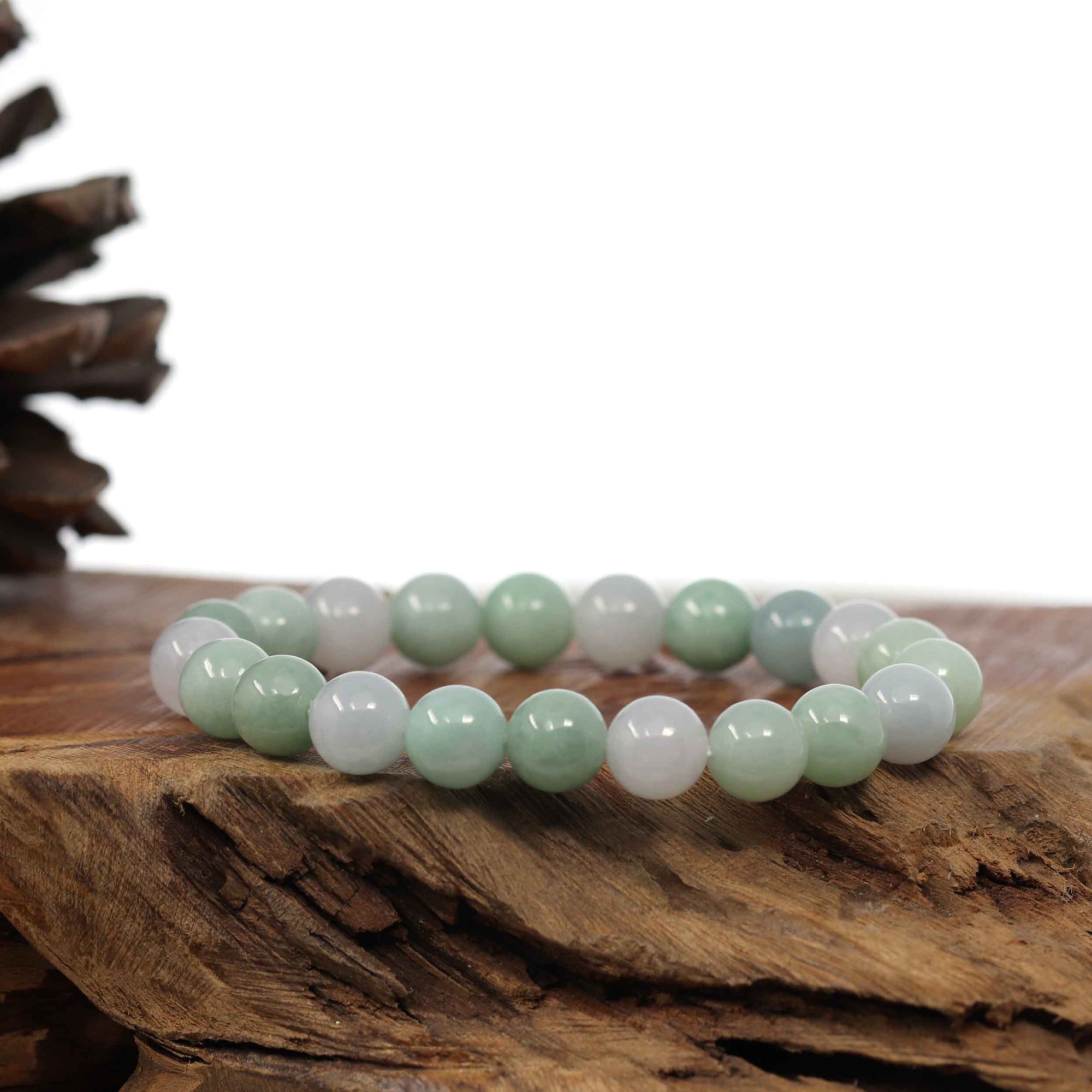 Baikalla Jewelry jade beads bracelet Natural Jadeite Jade 9 mm Round Green Beads Bracelet ( 9.5 mm )