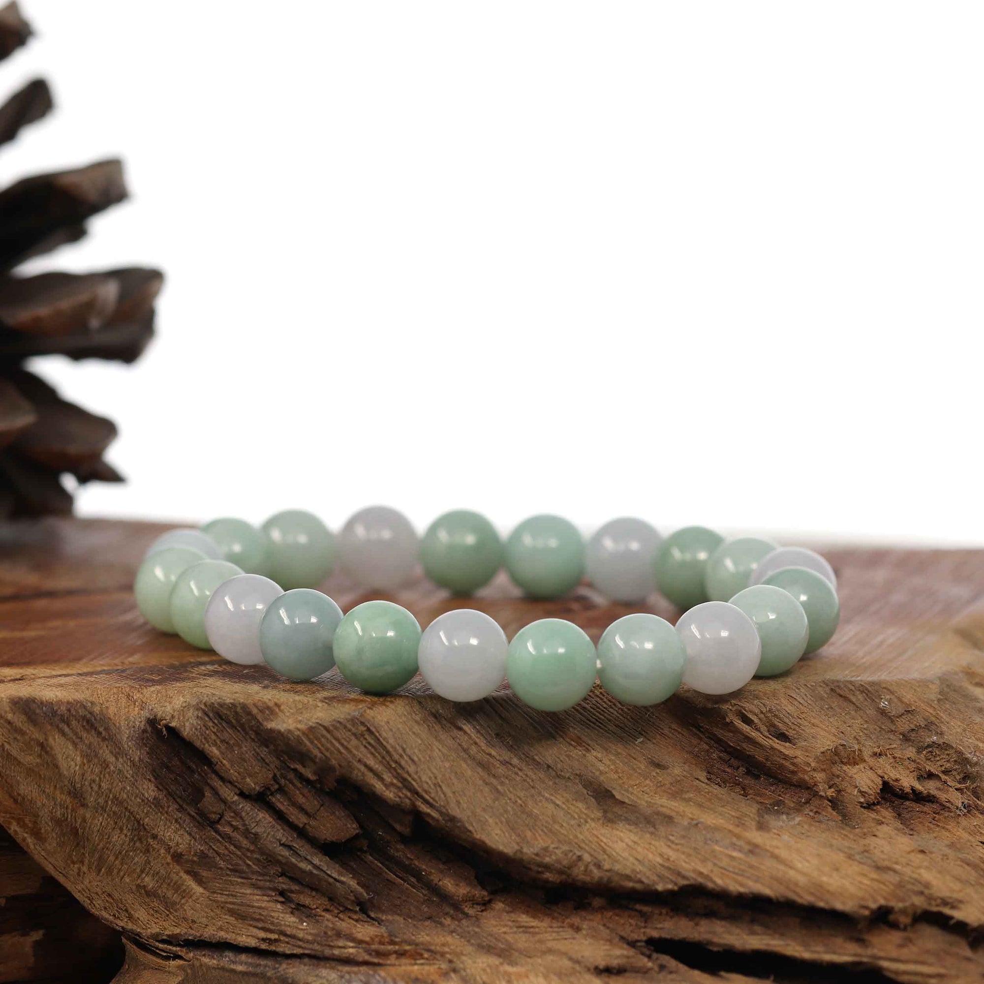 Baikalla Jewelry jade beads bracelet Natural Jadeite Jade 9 mm Round Green Beads Bracelet ( 9.5 mm )