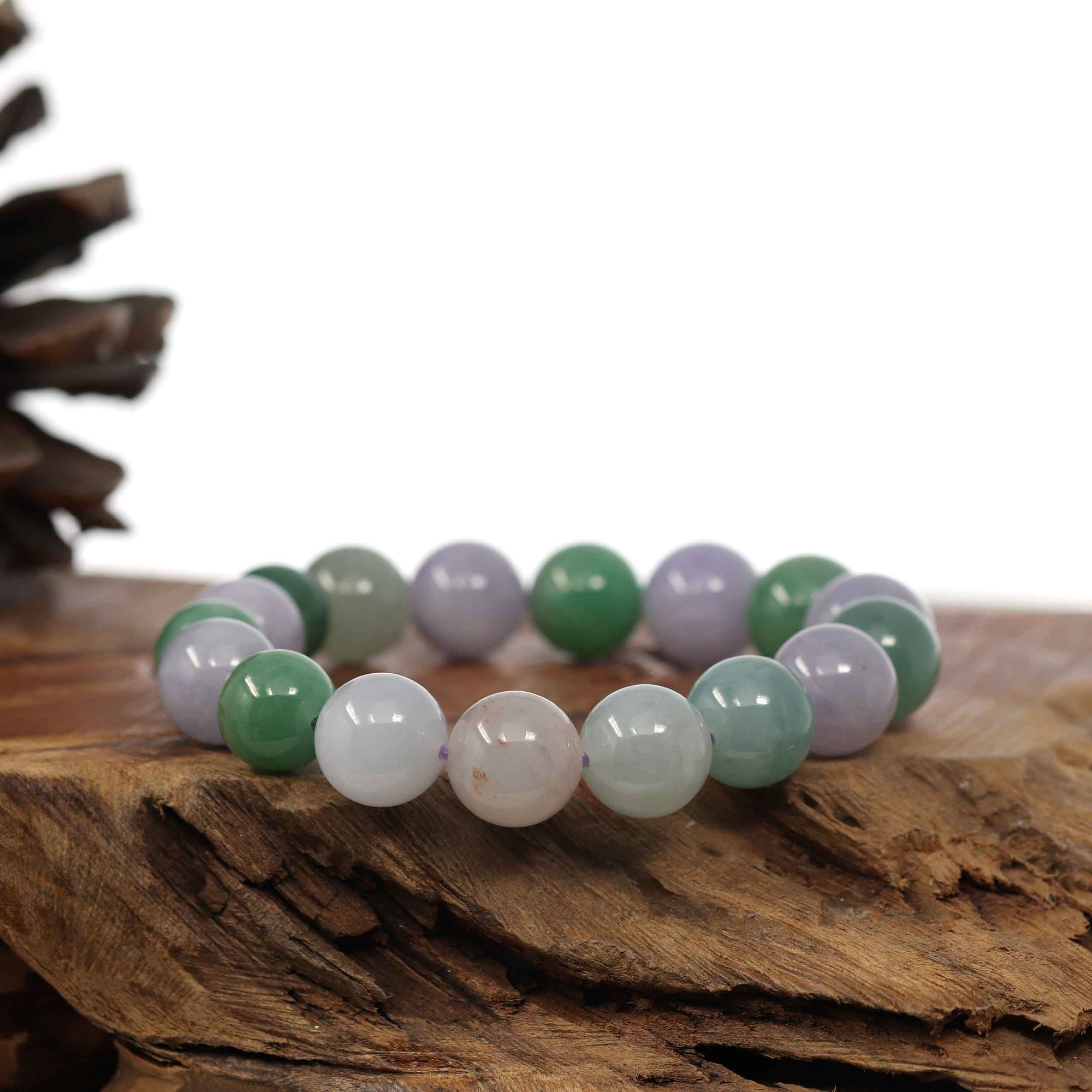 Baikalla Jewelry jade beads bracelet High end Genuine Jadeite Jade Round Multiple Colors Beads Bracelet (12 mm)