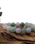 Baikalla Jewelry jade beads bracelet 6.5 inches High end Genuine Jadeite Jade Round Multiple Colors Beads Bracelet (12 mm)