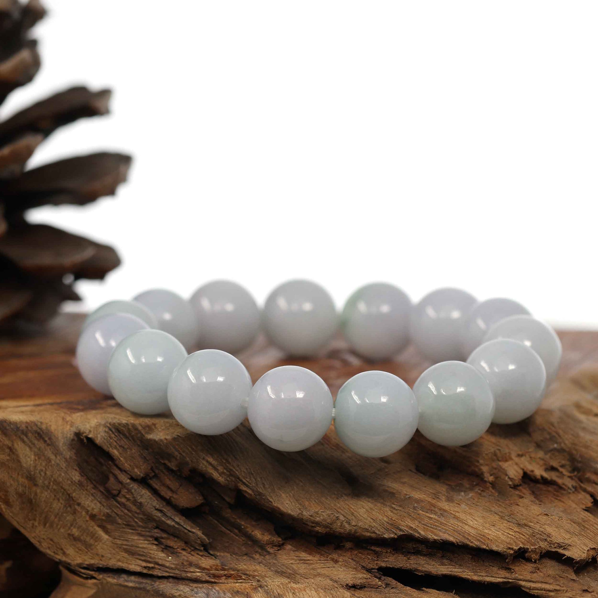 Baikalla Jewelry jade beads bracelet Natural Jadeite Jade Round Light Lavender Large Beads Men's Bracelet (14mm)