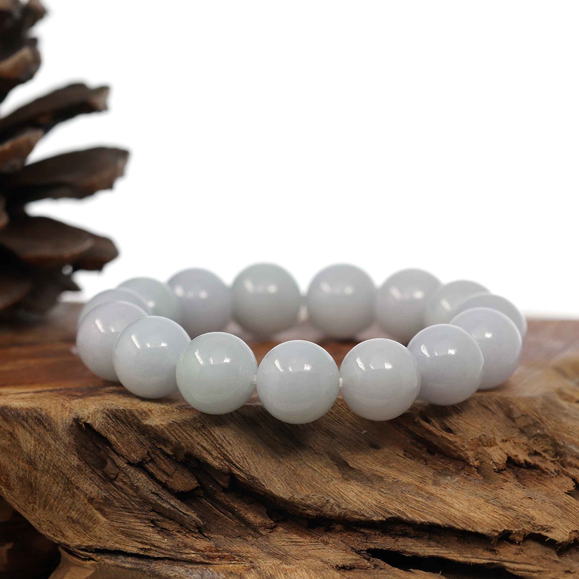 Baikalla Jewelry jade beads bracelet Natural Jadeite Jade Round Light Lavender Large Beads Men's Bracelet (14mm)