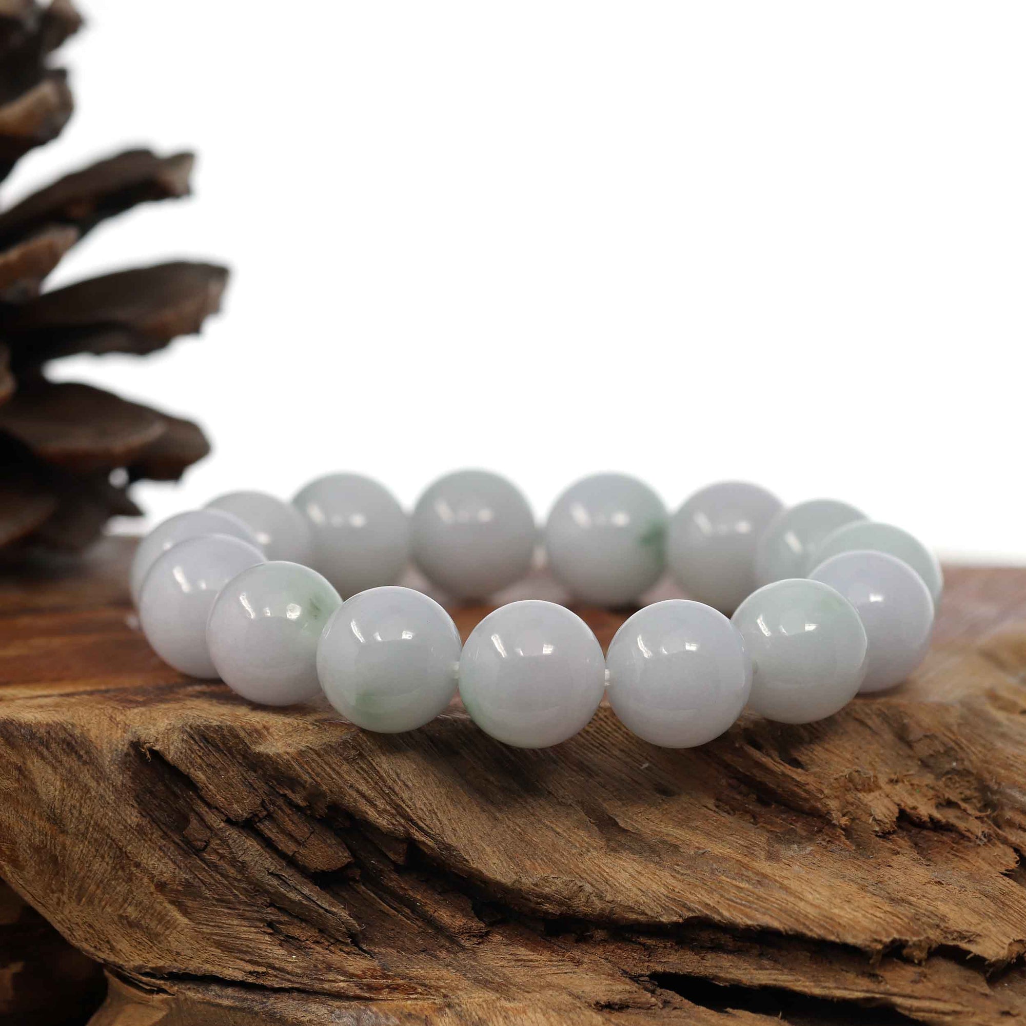 Baikalla Jewelry jade beads bracelet Natural Jadeite Jade Round Light Lavender Large Beads Men&#39;s Bracelet (14mm)